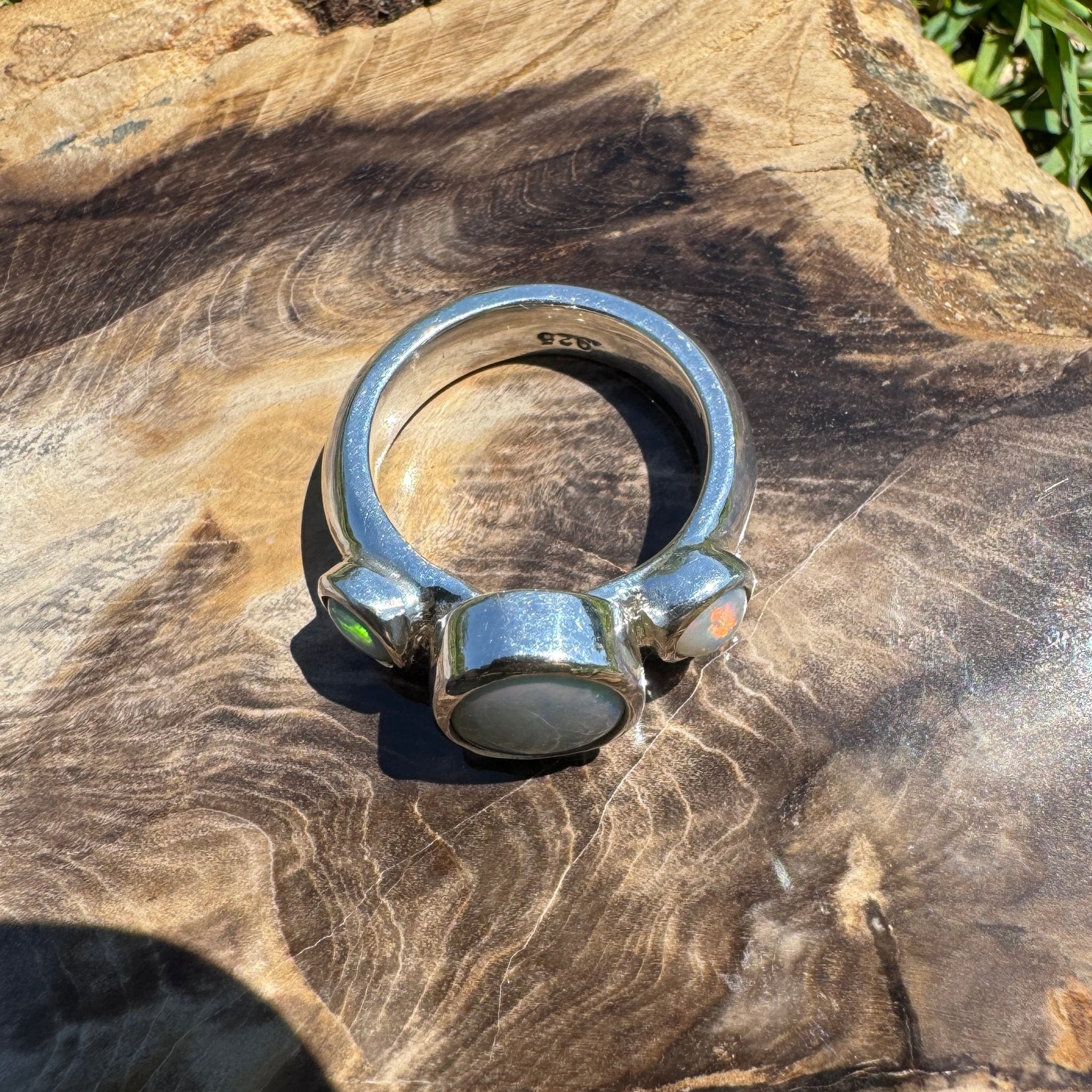 Eyre Peninsula Trio – 3.2ct Solid Mintabie Opal 925 Sterling Silver Trio Ring