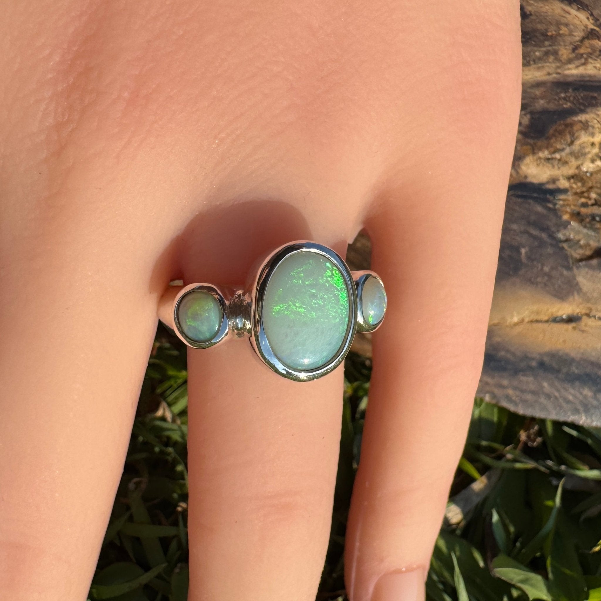 Eyre Peninsula Trio – 3.2ct Solid Mintabie Opal 925 Sterling Silver Trio Ring