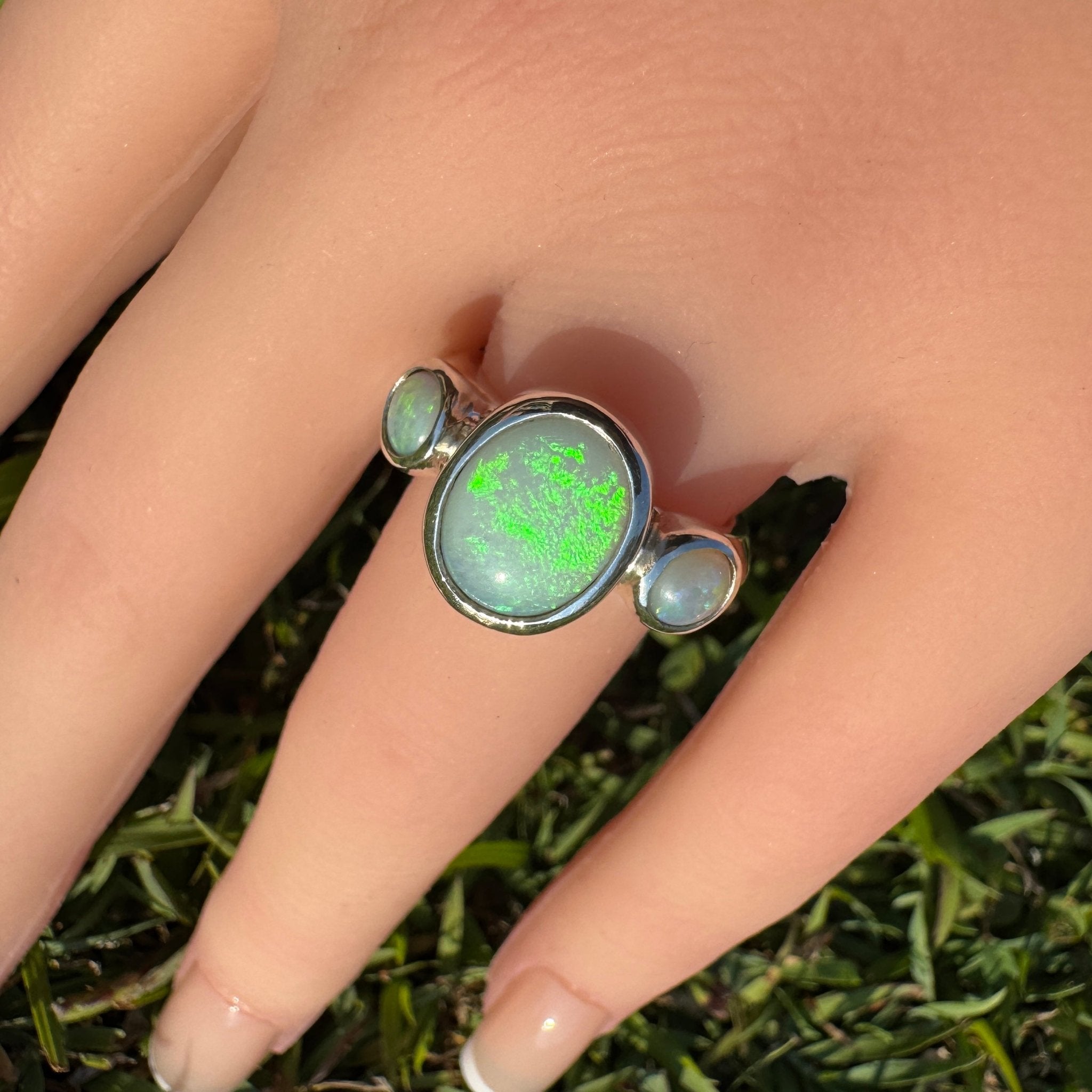 Eyre Peninsula Trio – 3.2ct Solid Mintabie Opal 925 Sterling Silver Trio Ring