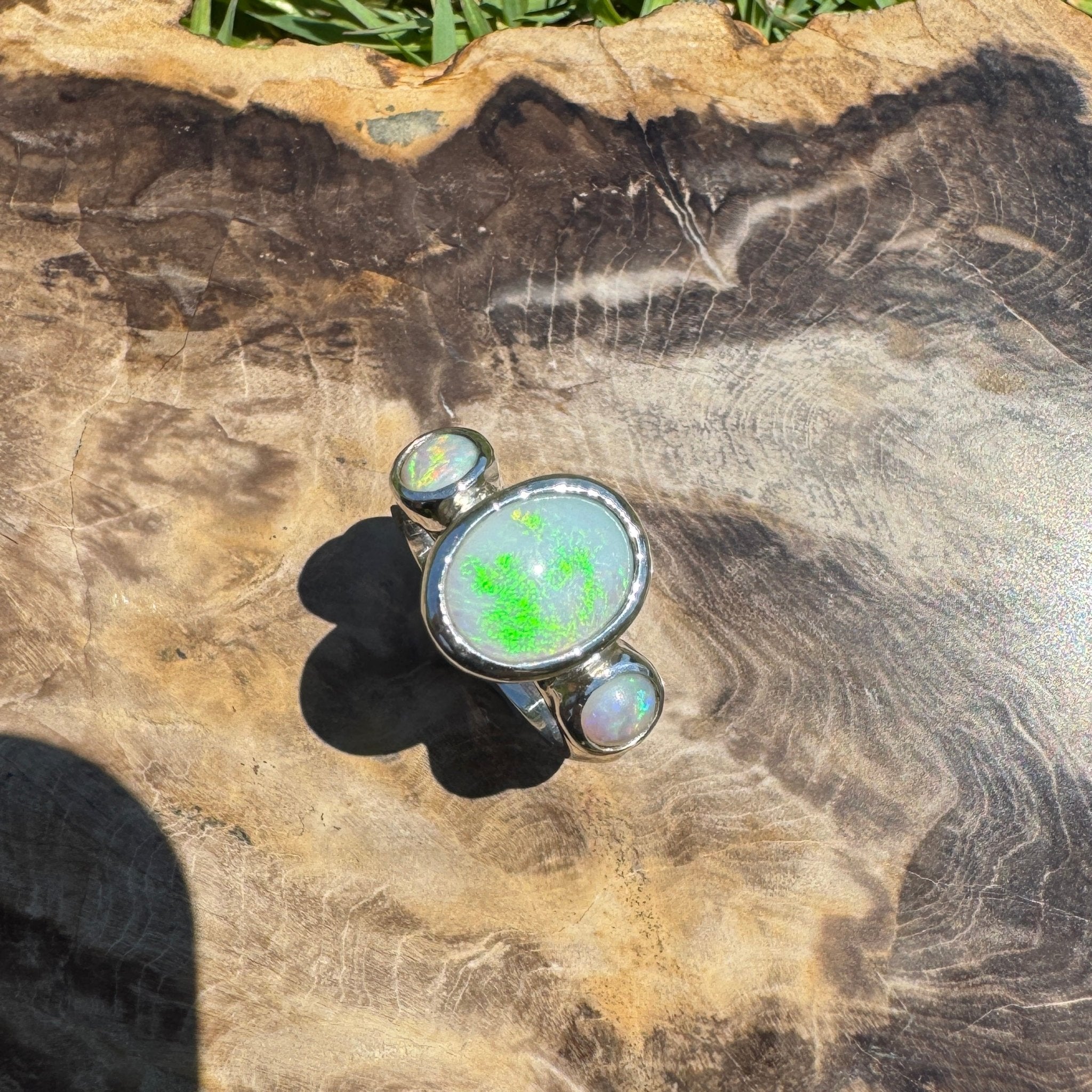Eyre Peninsula Trio – 3.2ct Solid Mintabie Opal 925 Sterling Silver Trio Ring