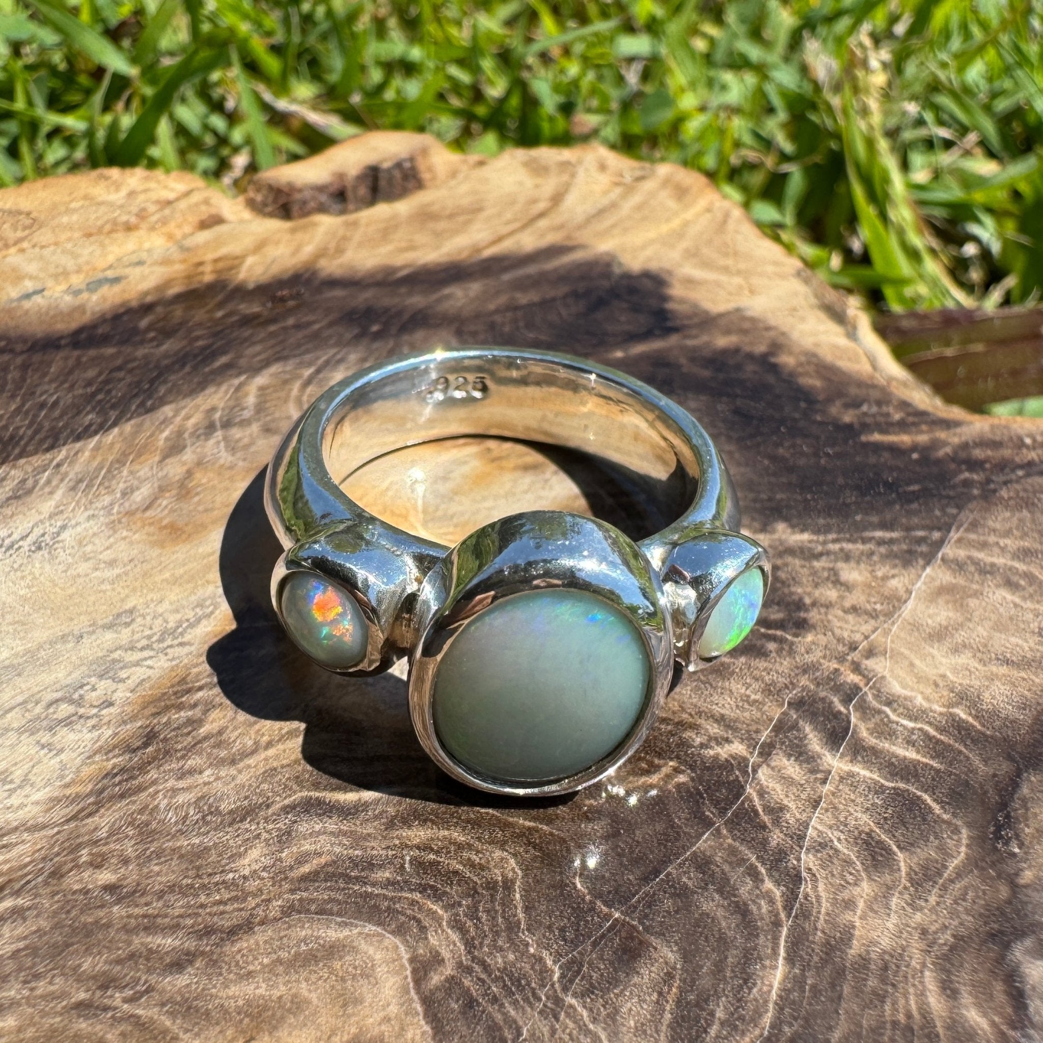 Eyre Peninsula Trio – 3.2ct Solid Mintabie Opal 925 Sterling Silver Trio Ring