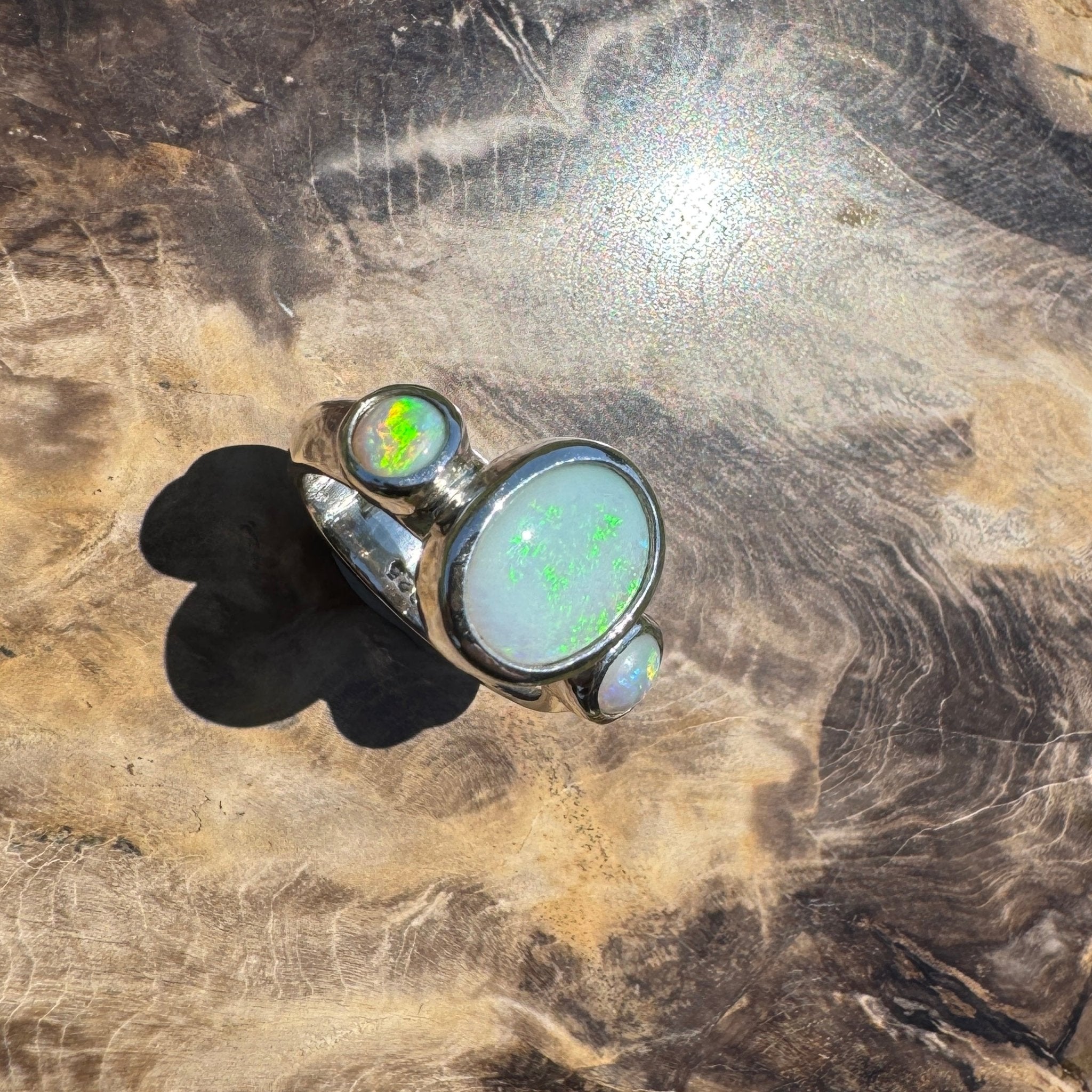 Eyre Peninsula Trio – 3.2ct Solid Mintabie Opal 925 Sterling Silver Trio Ring
