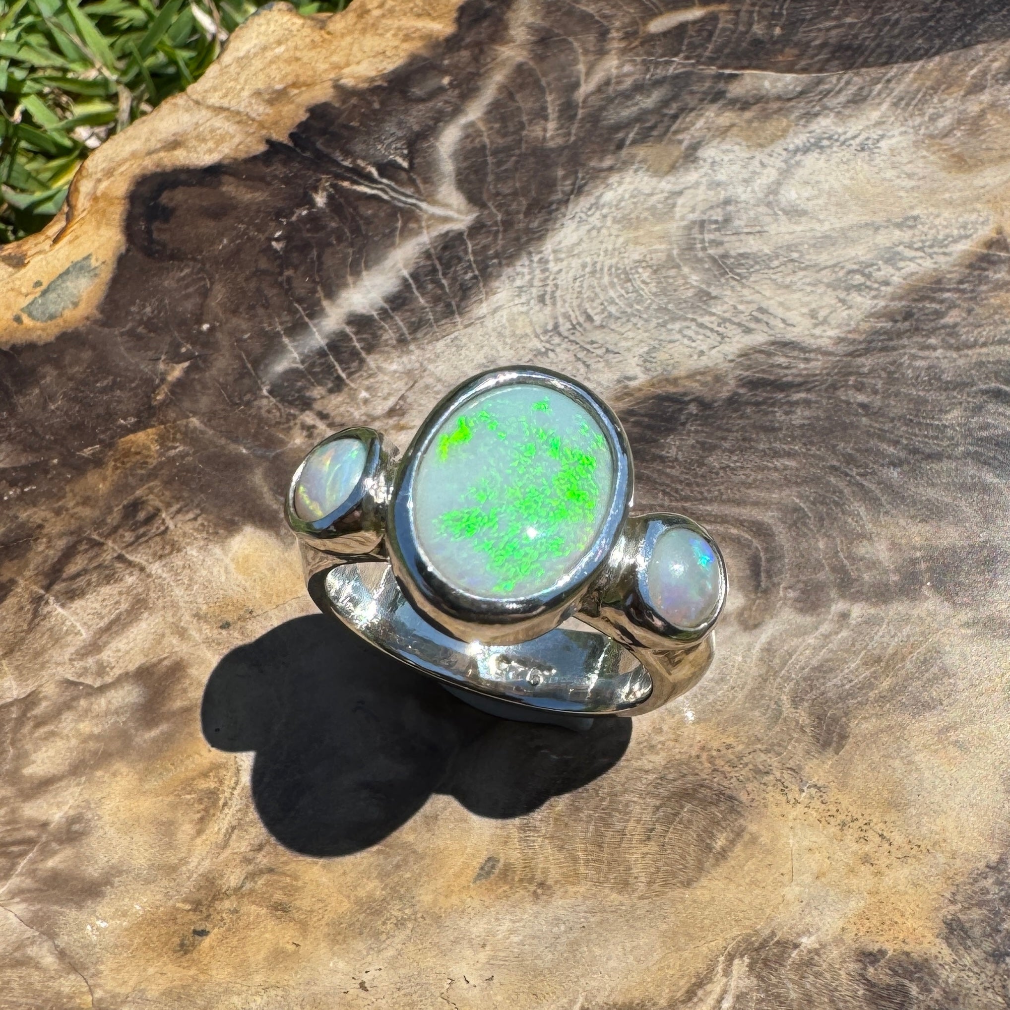 Eyre Peninsula Trio – 3.2ct Solid Mintabie Opal 925 Sterling Silver Trio Ring