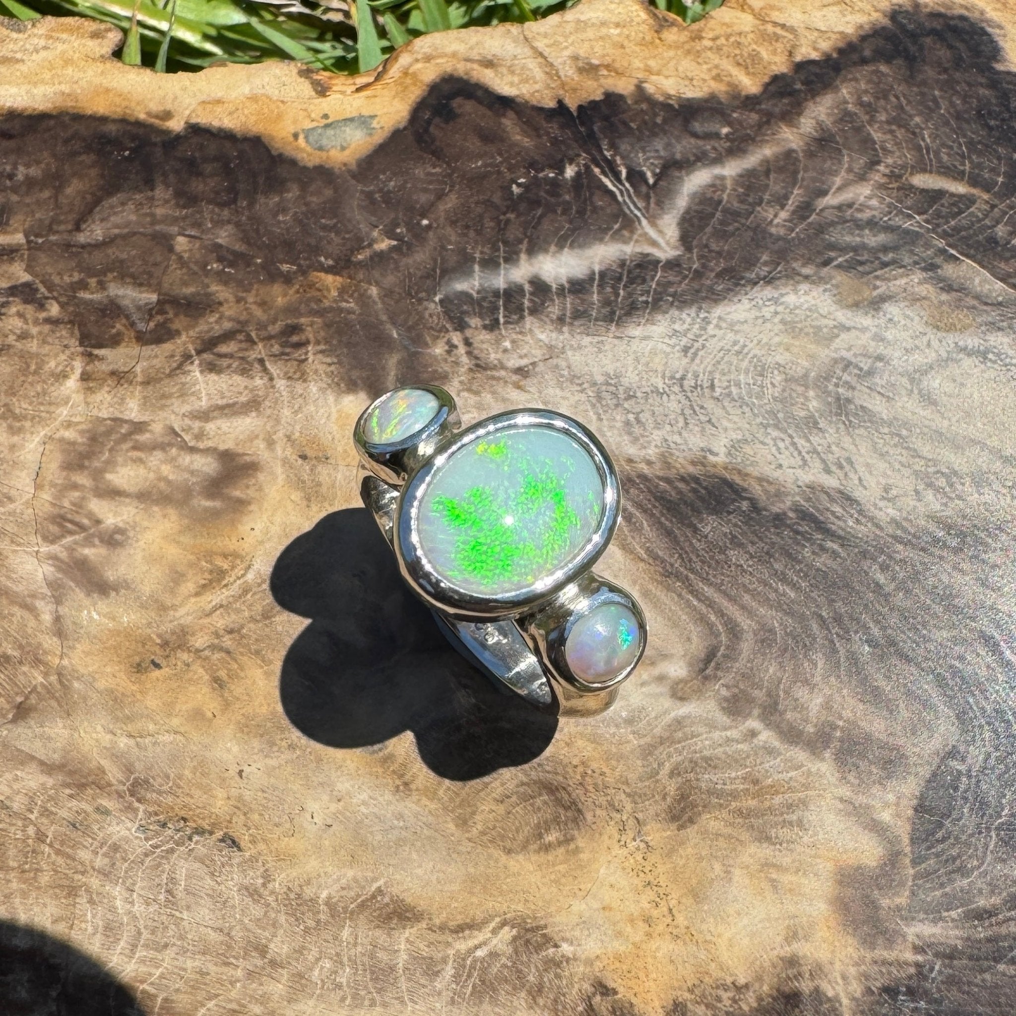 Eyre Peninsula Trio – 3.2ct Solid Mintabie Opal 925 Sterling Silver Trio Ring