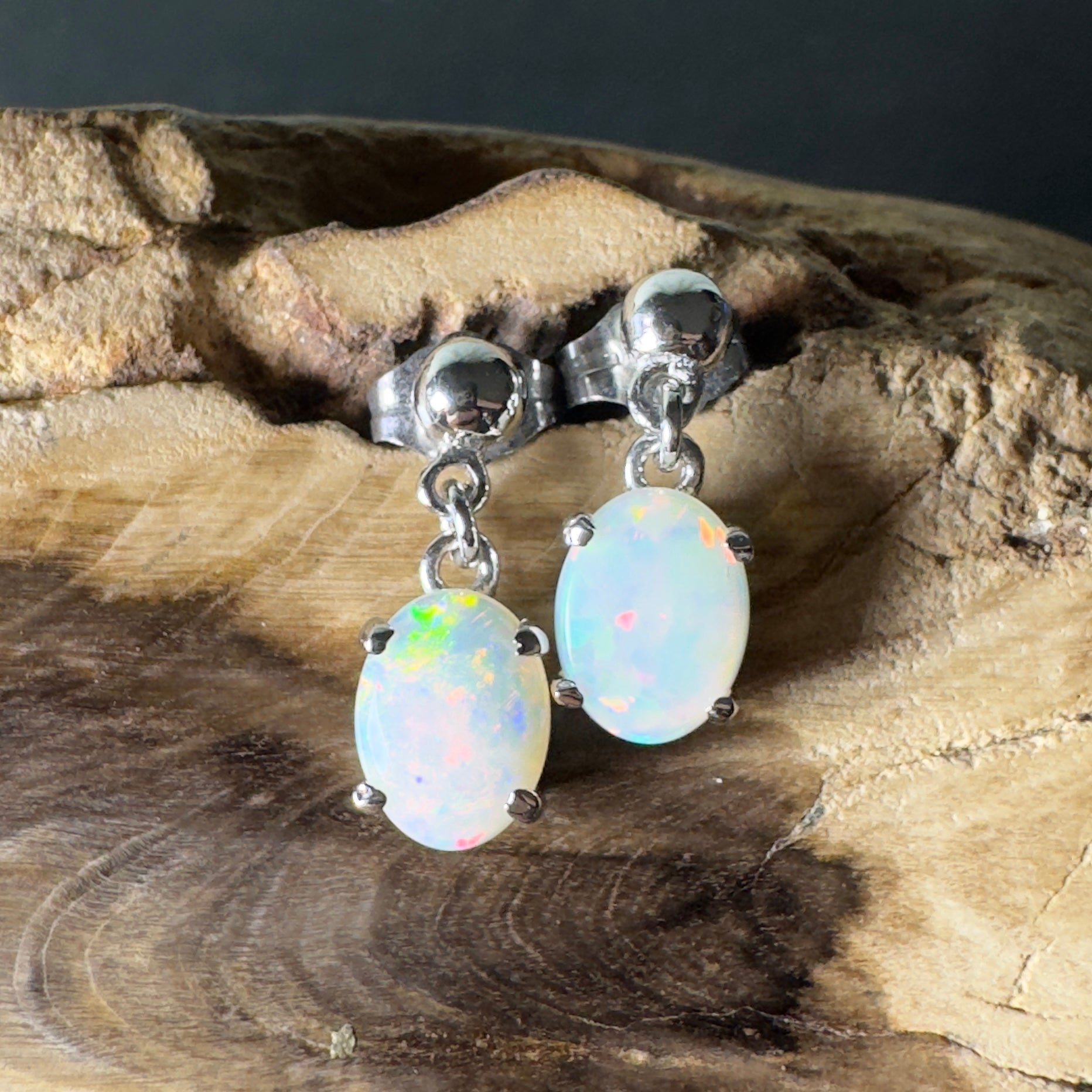 Far North Gleam - 1.8ct Coober Pedy Opal 925 Silver Earrings