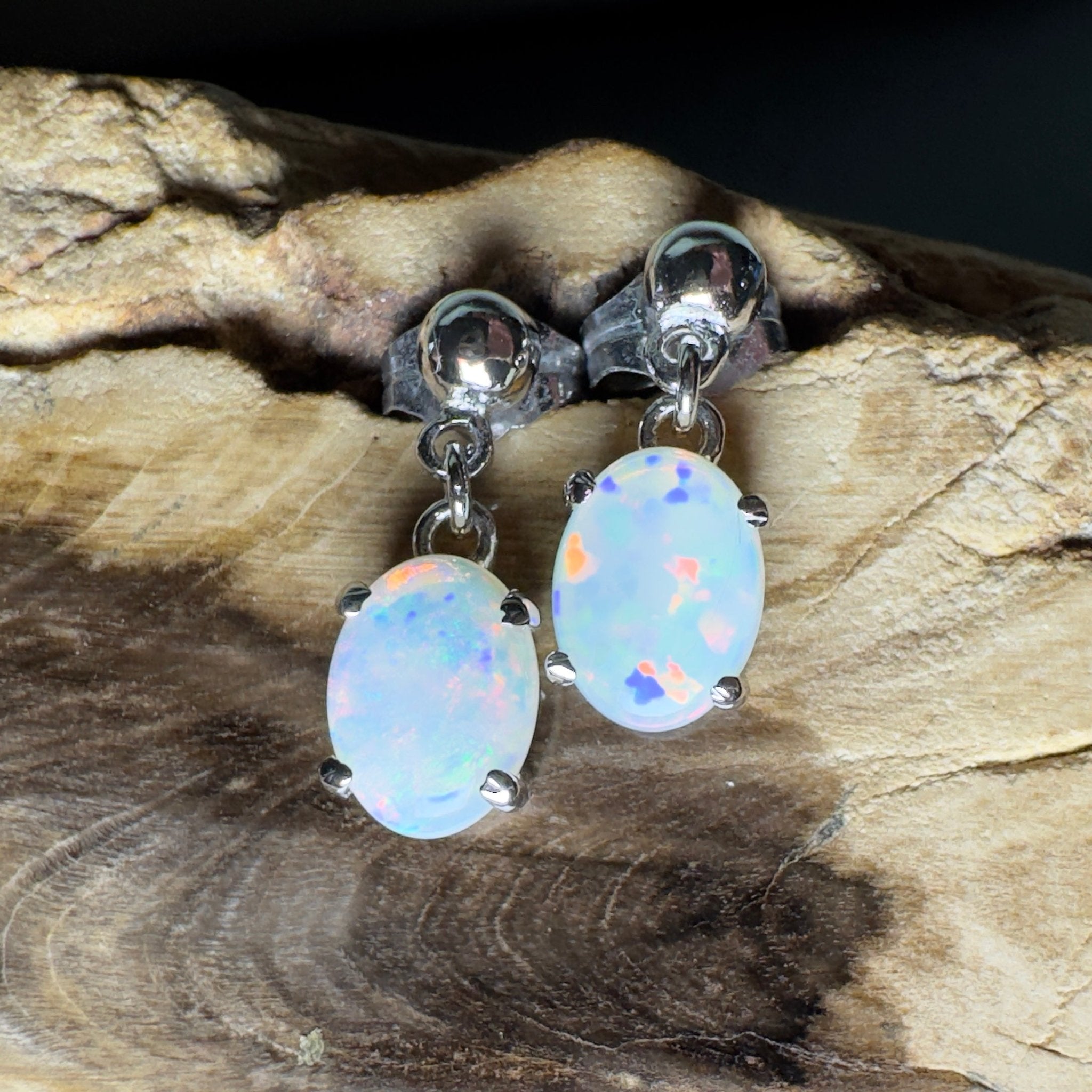 Far North Gleam - 1.8ct Coober Pedy Opal 925 Silver Earrings