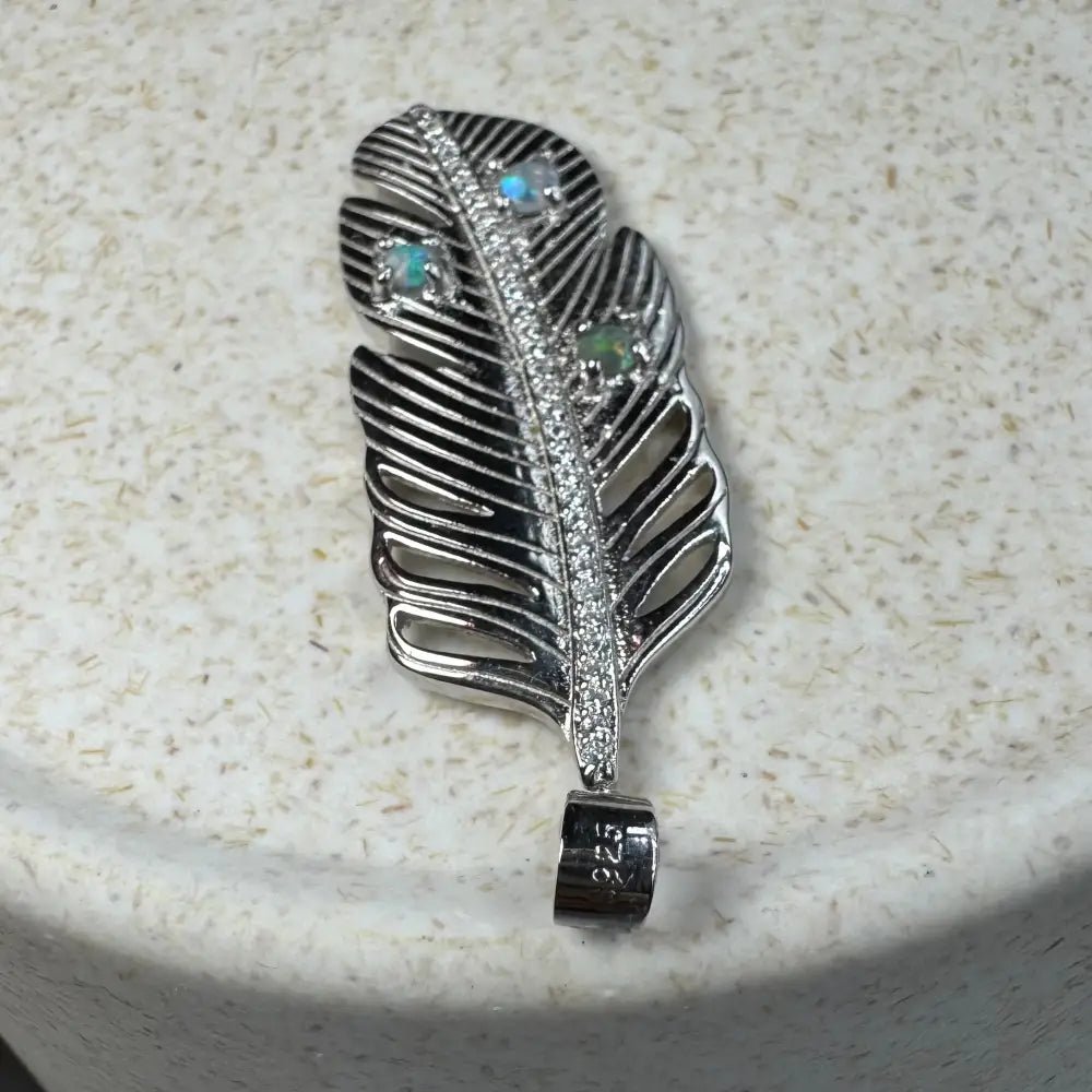 'Fern of Serenity' ~ Handcrafted 0.6ct Solid Lightning Ridge Opal and Cubic Zirconia 925 Sterling Silver Fern Pendant Necklace