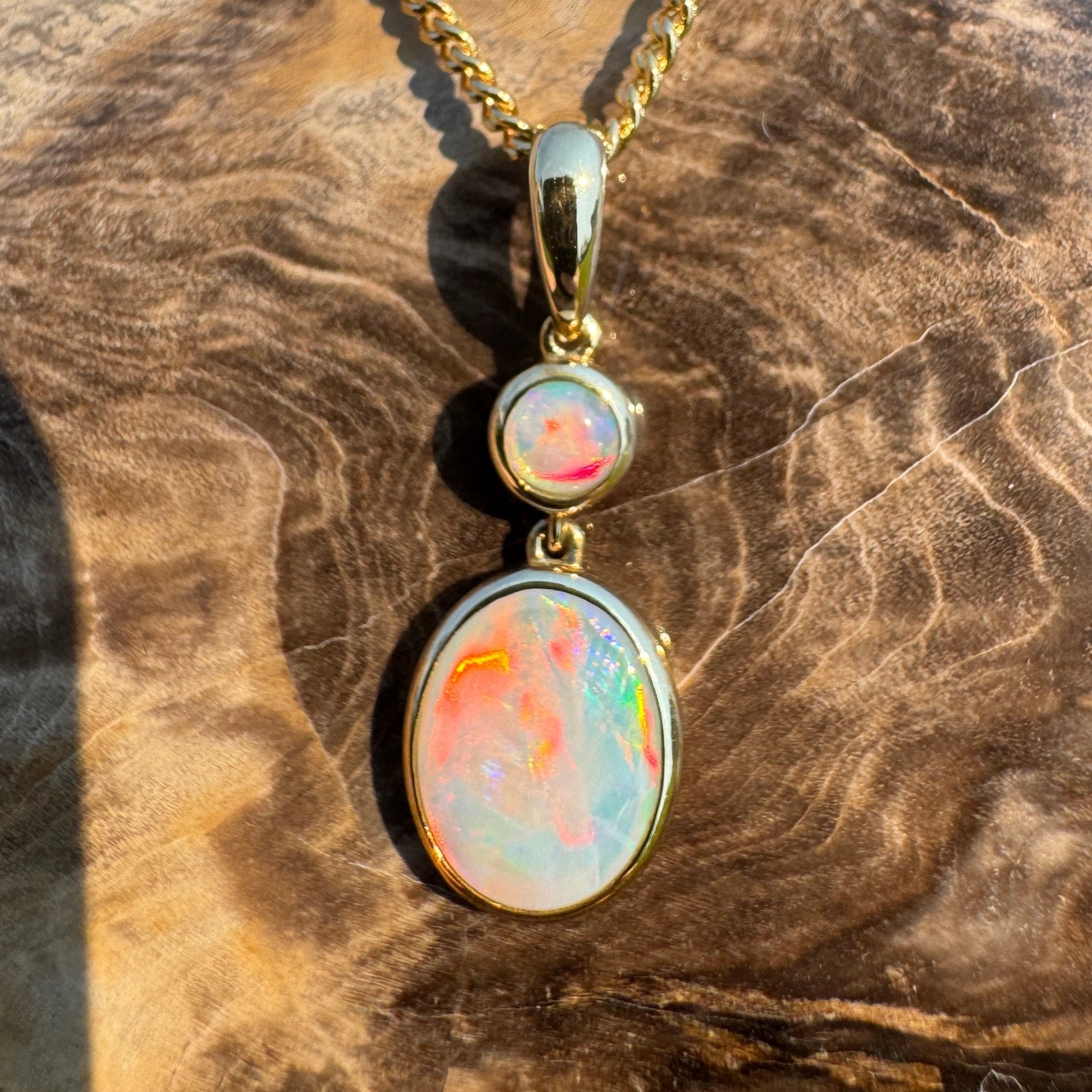 Fiery Horizon – Genuine Solid 1ct Coober Opal 9ct Gold Pendant