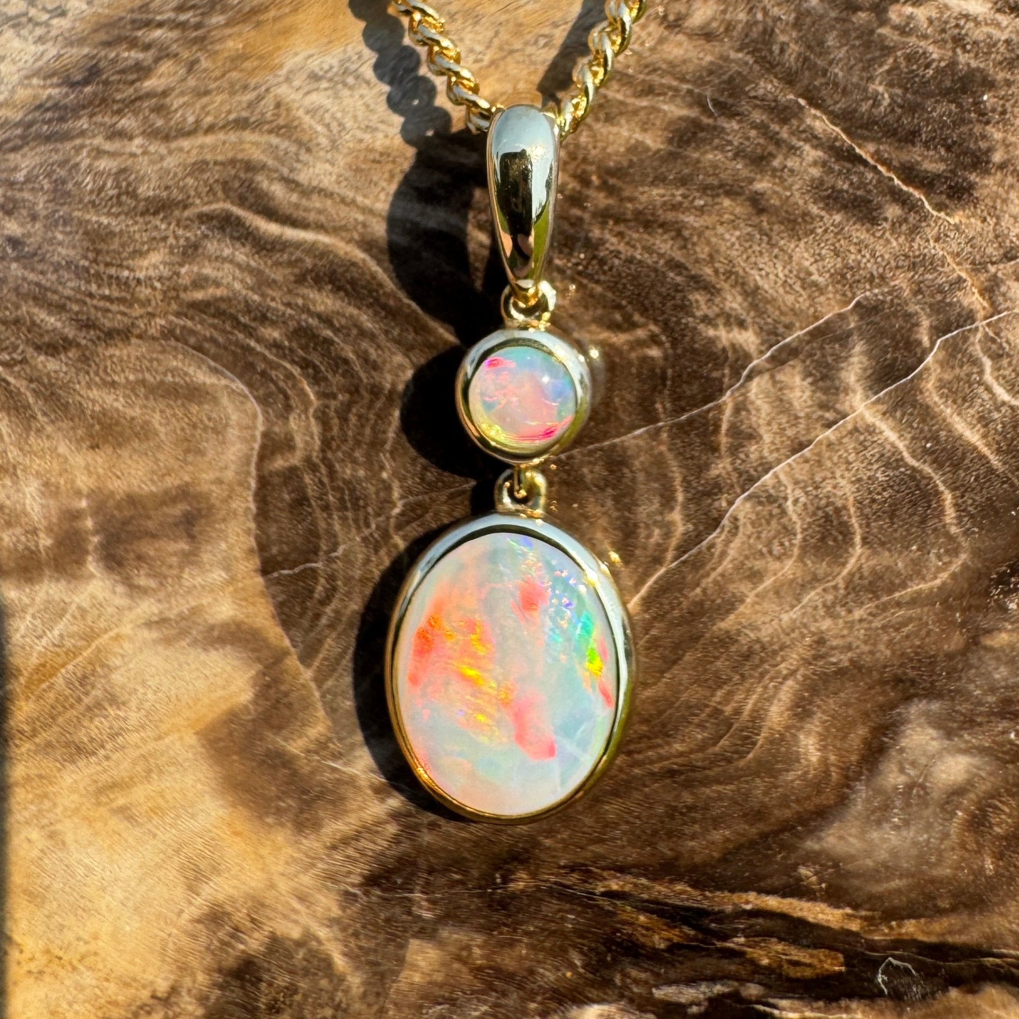 Fiery Horizon – Genuine Solid 1ct Coober Opal 9ct Gold Pendant
