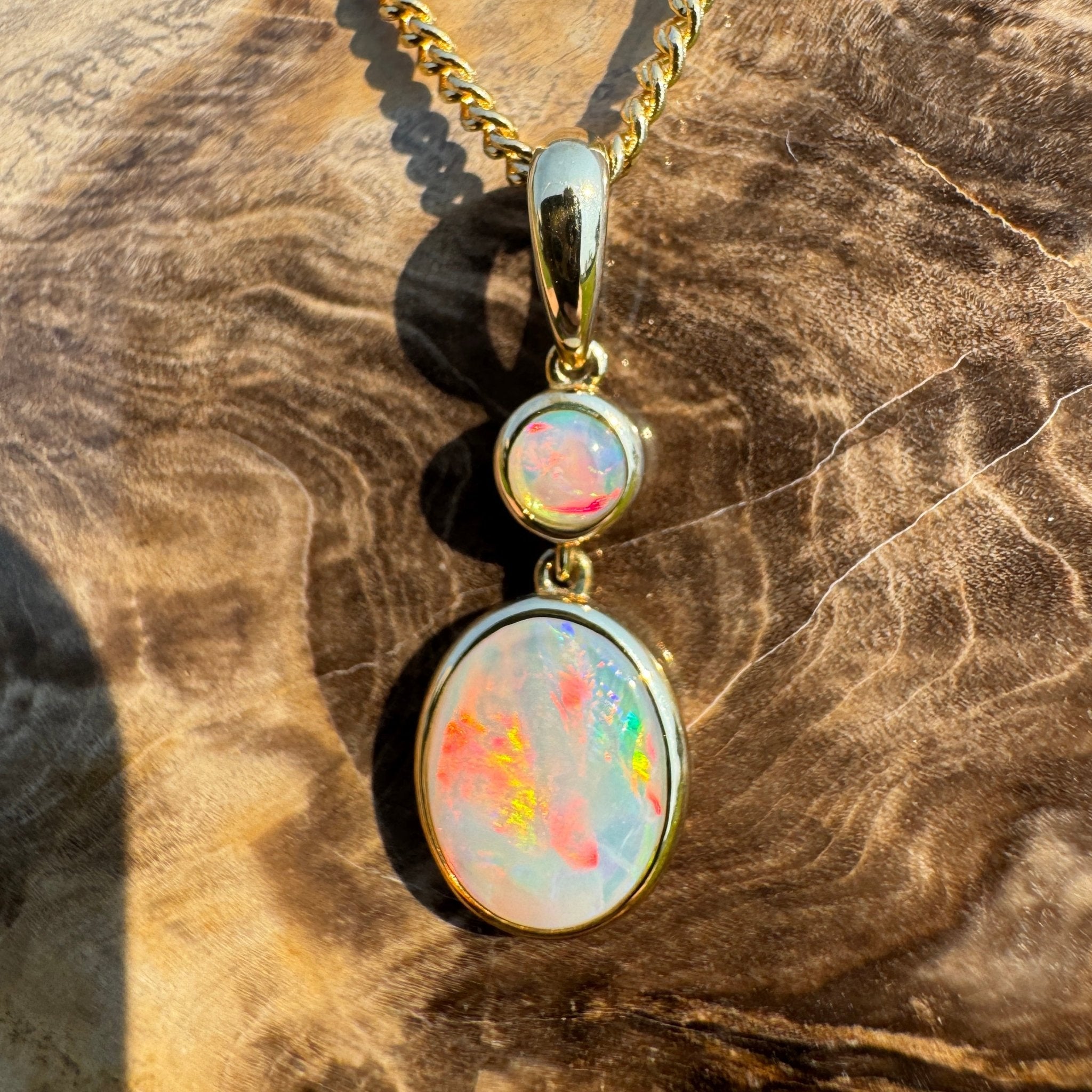 Fiery Horizon – Genuine Solid 1ct Coober Opal 9ct Gold Pendant