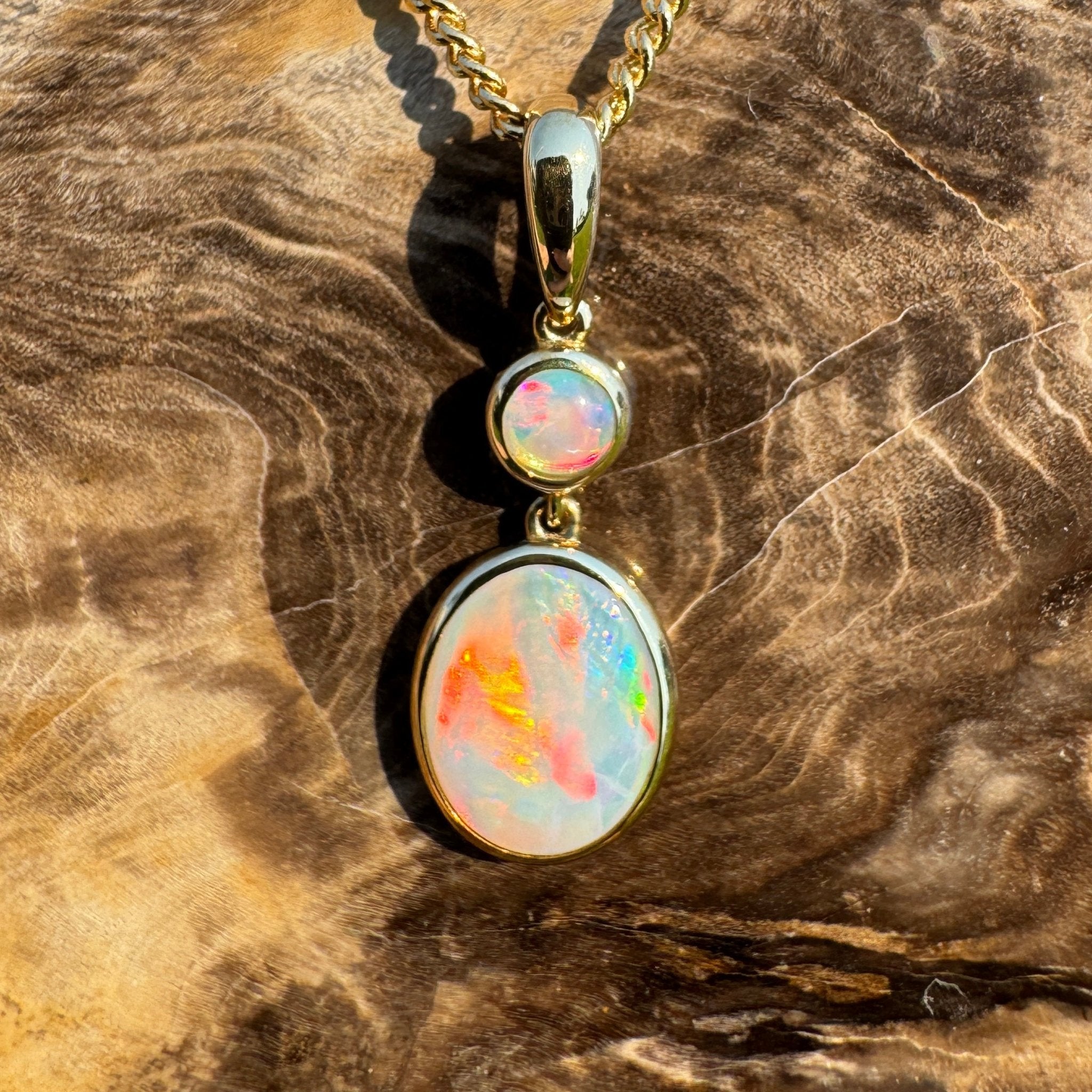 Fiery Horizon – Genuine Solid 1ct Coober Opal 9ct Gold Pendant