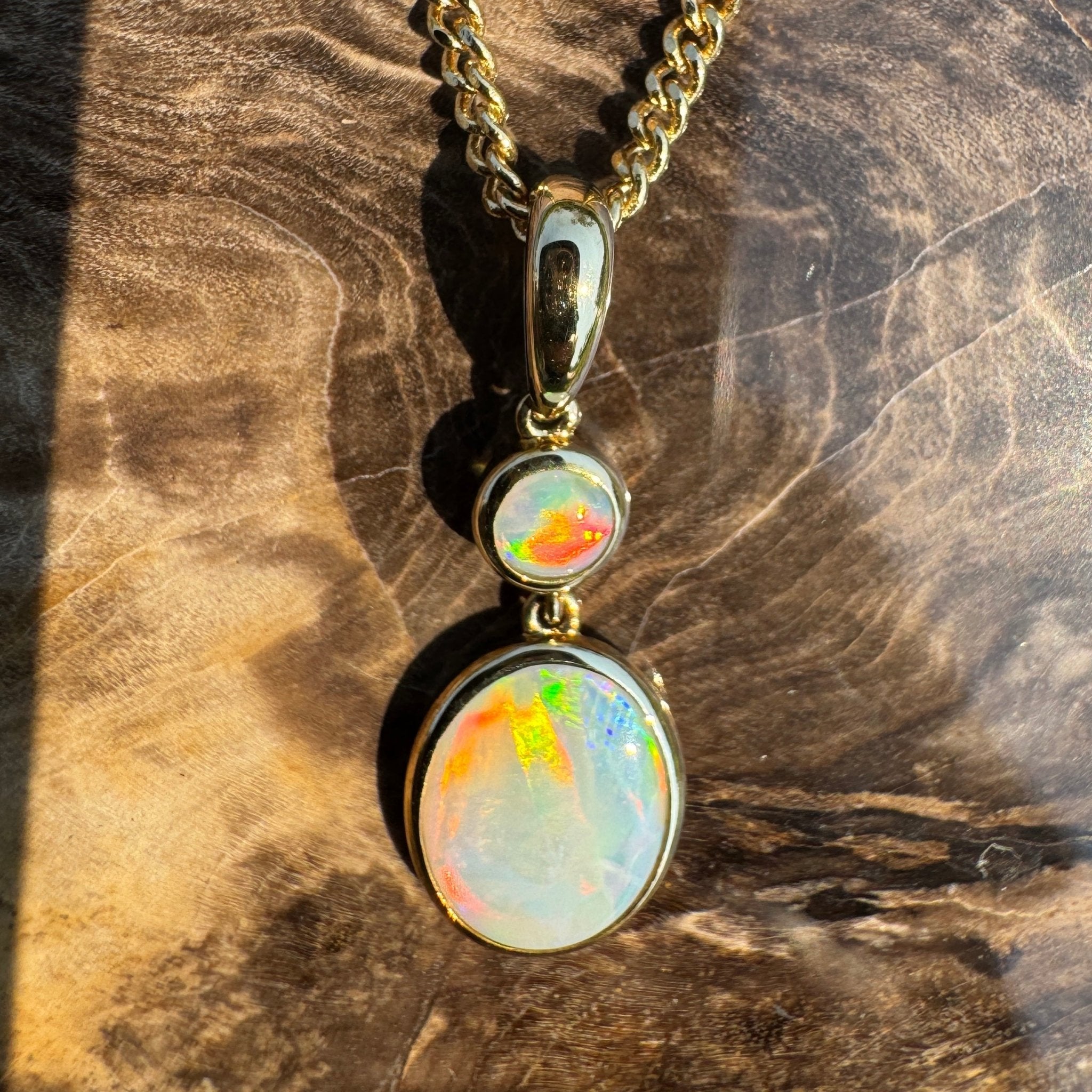 Fiery Horizon – Genuine Solid 1ct Coober Opal 9ct Gold Pendant