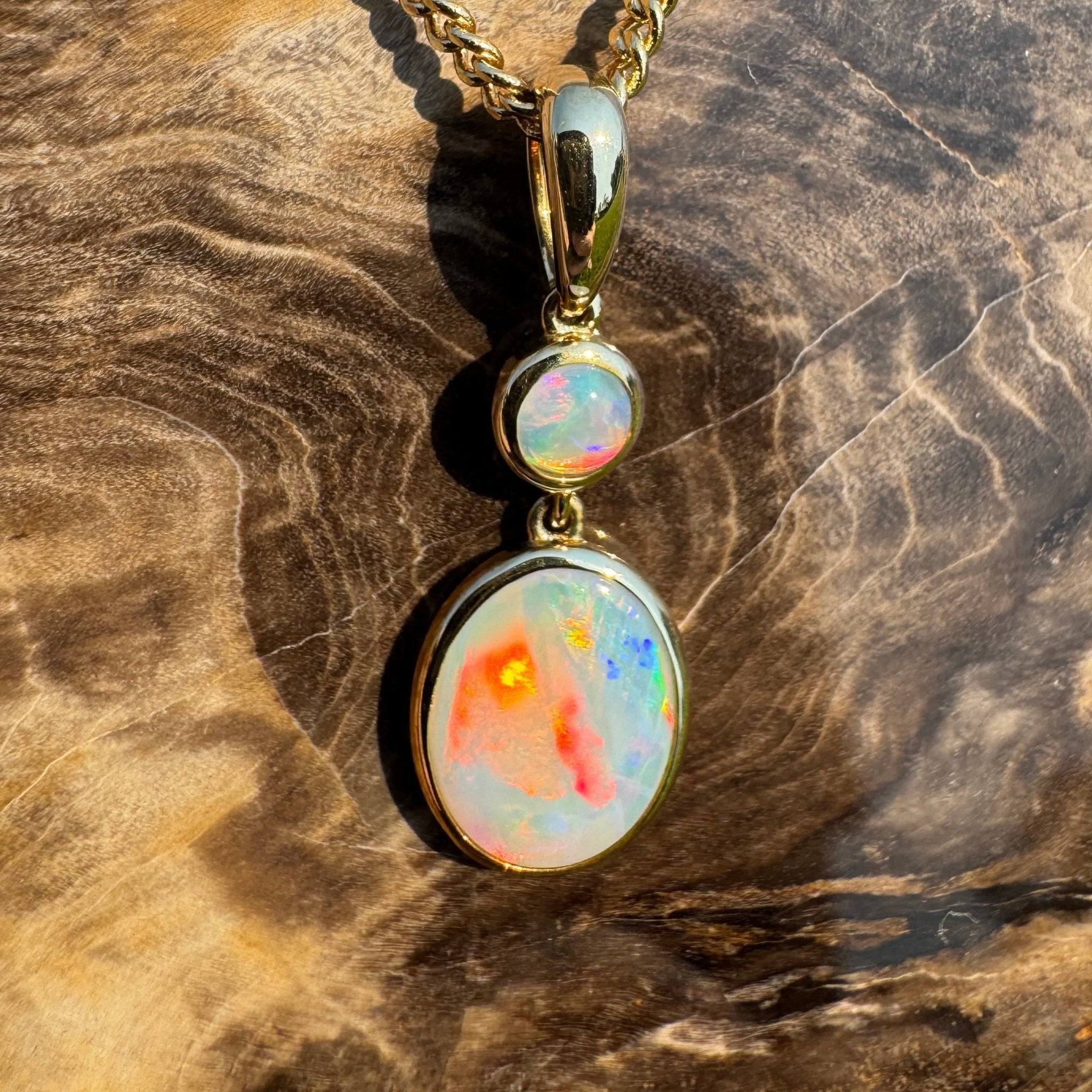 Fiery Horizon – Genuine Solid 1ct Coober Opal 9ct Gold Pendant