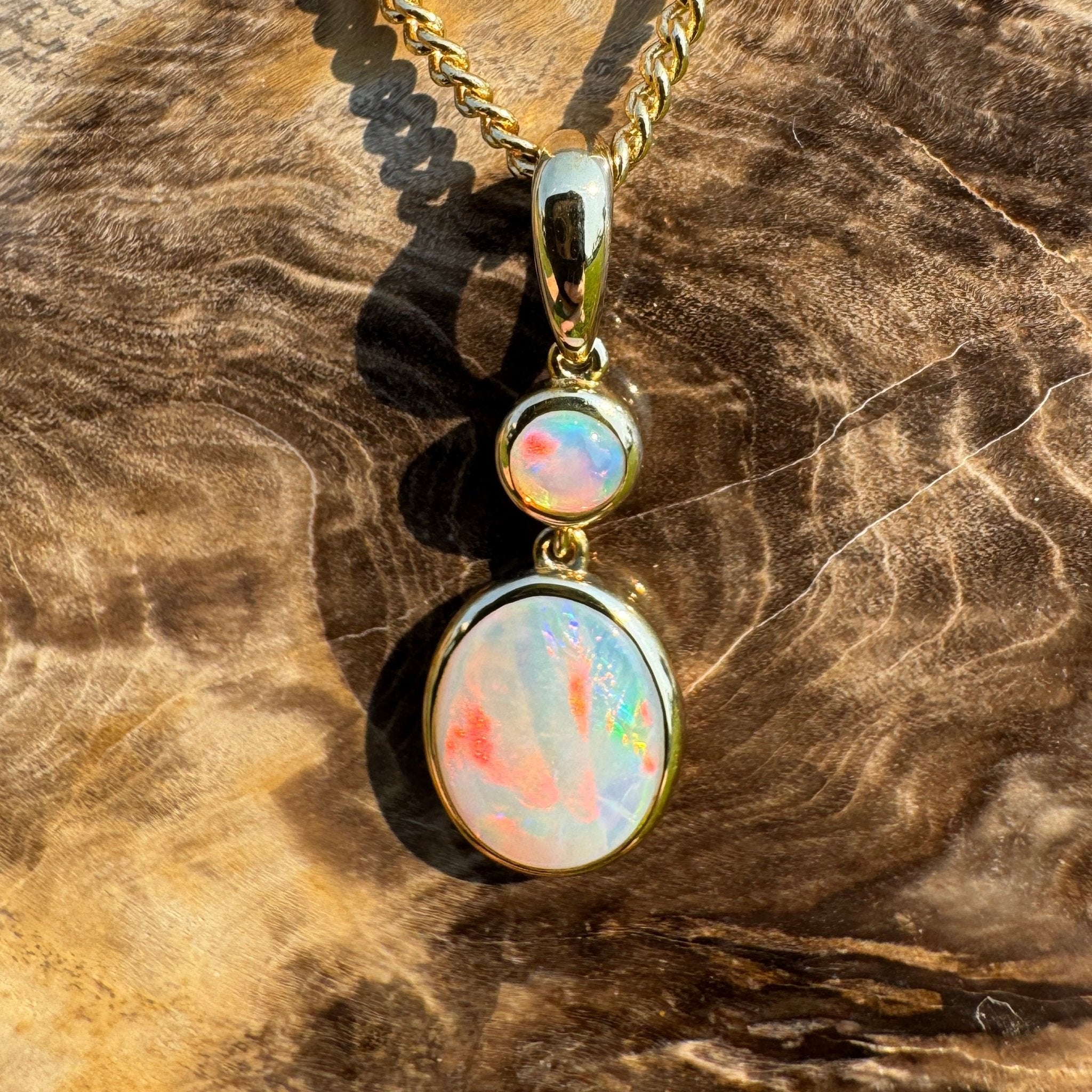 Fiery Horizon – Genuine Solid 1ct Coober Opal 9ct Gold Pendant