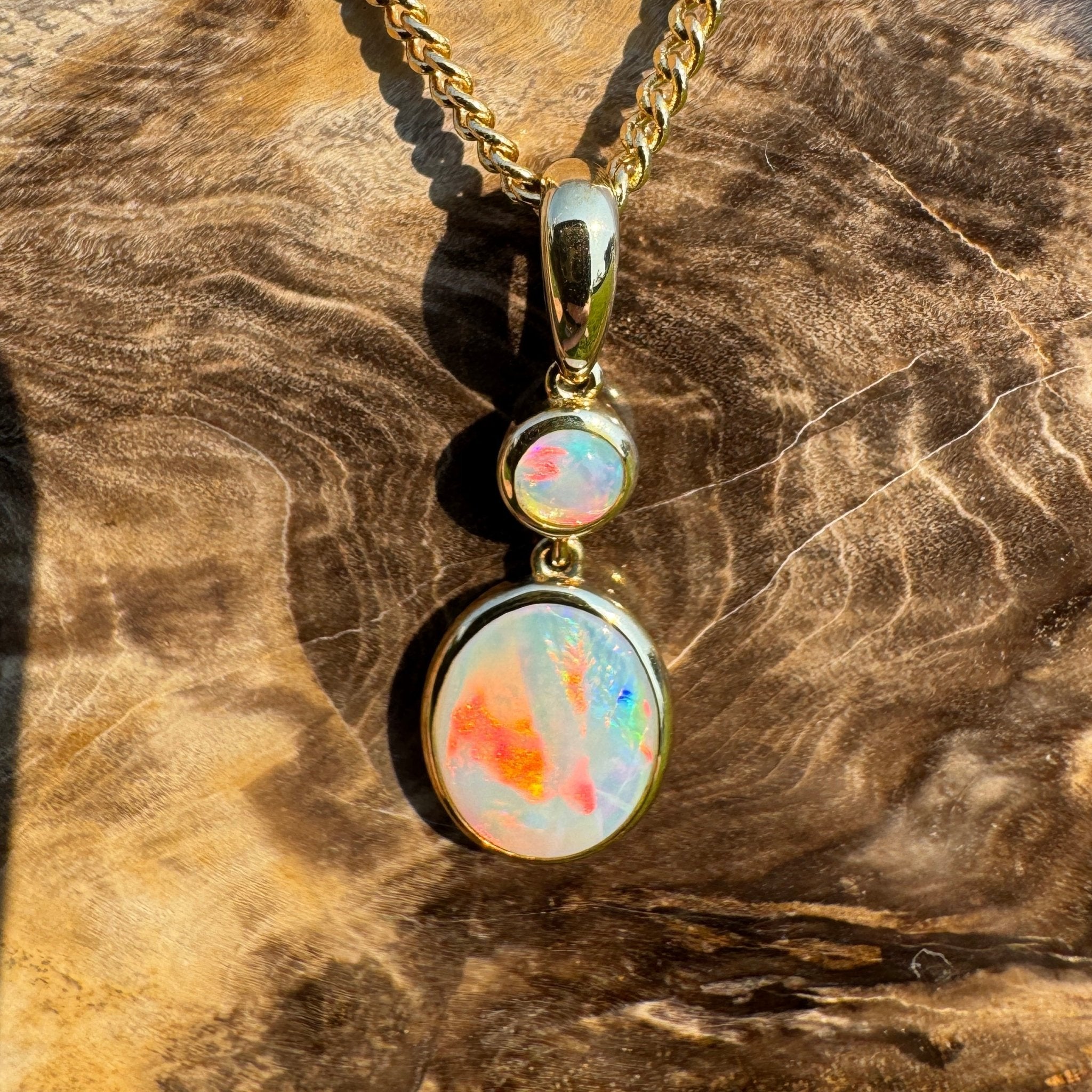 Fiery Horizon – Genuine Solid 1ct Coober Opal 9ct Gold Pendant