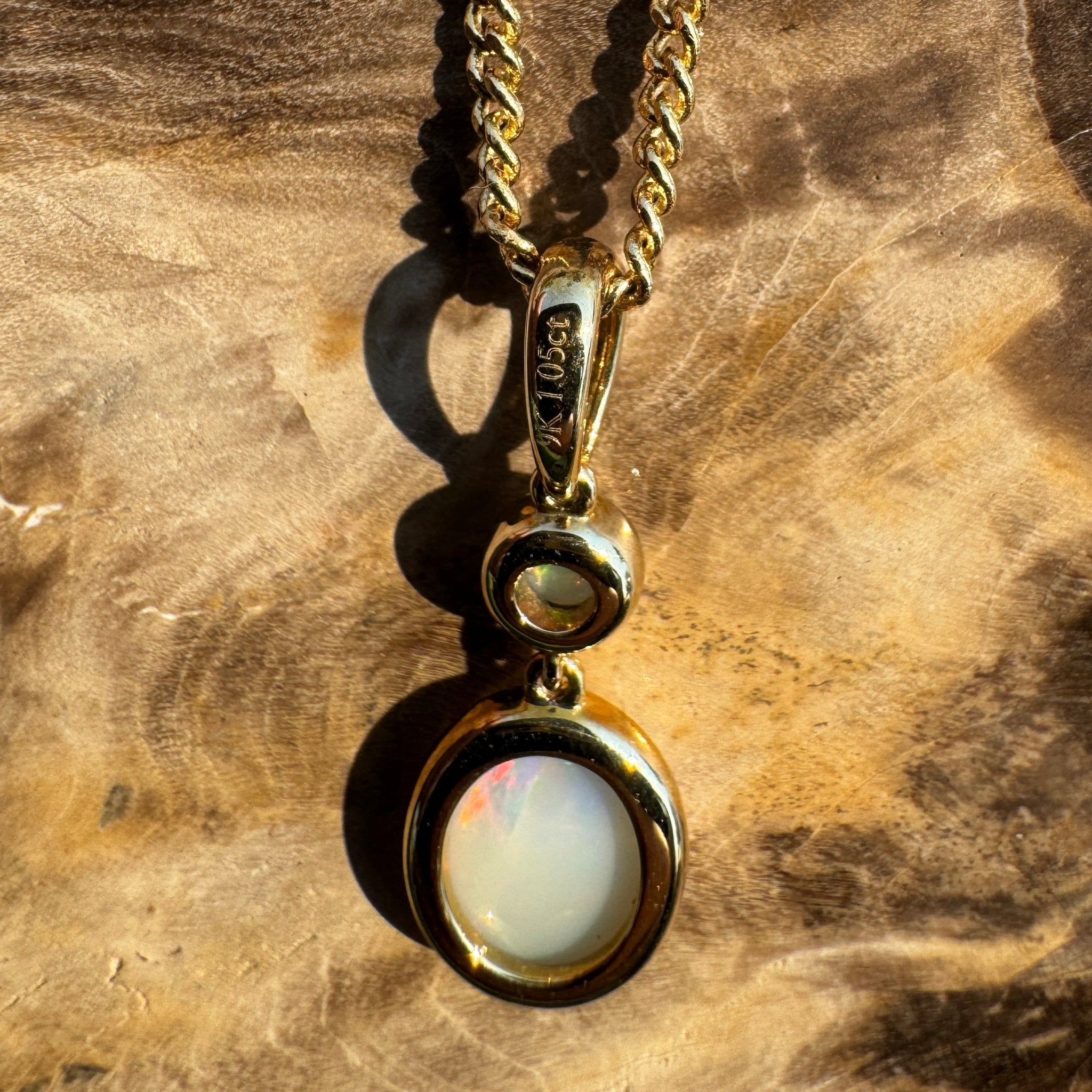 Fiery Horizon – Genuine Solid 1ct Coober Opal 9ct Gold Pendant