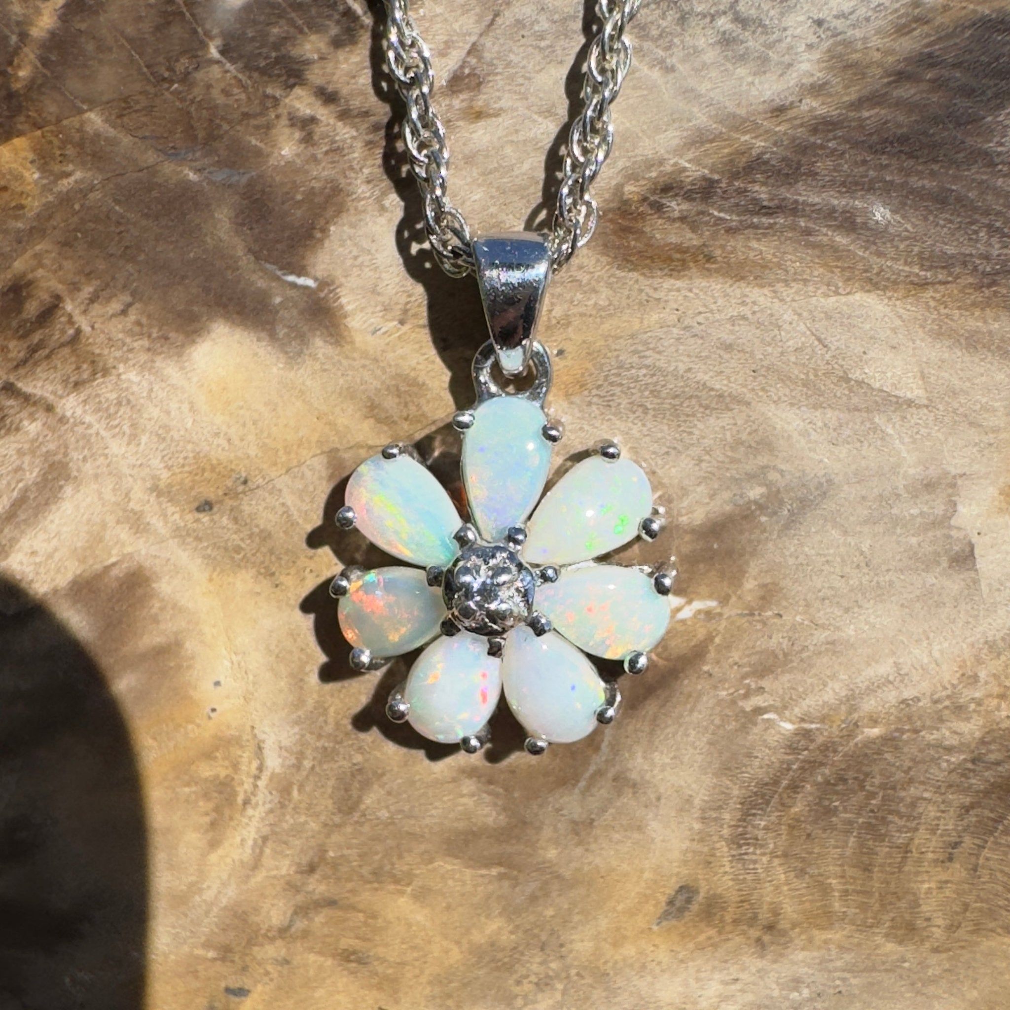 Flinders Bloom ~ 2.8ct Lightning Ridge Opal 925 Silver Flower Pendant