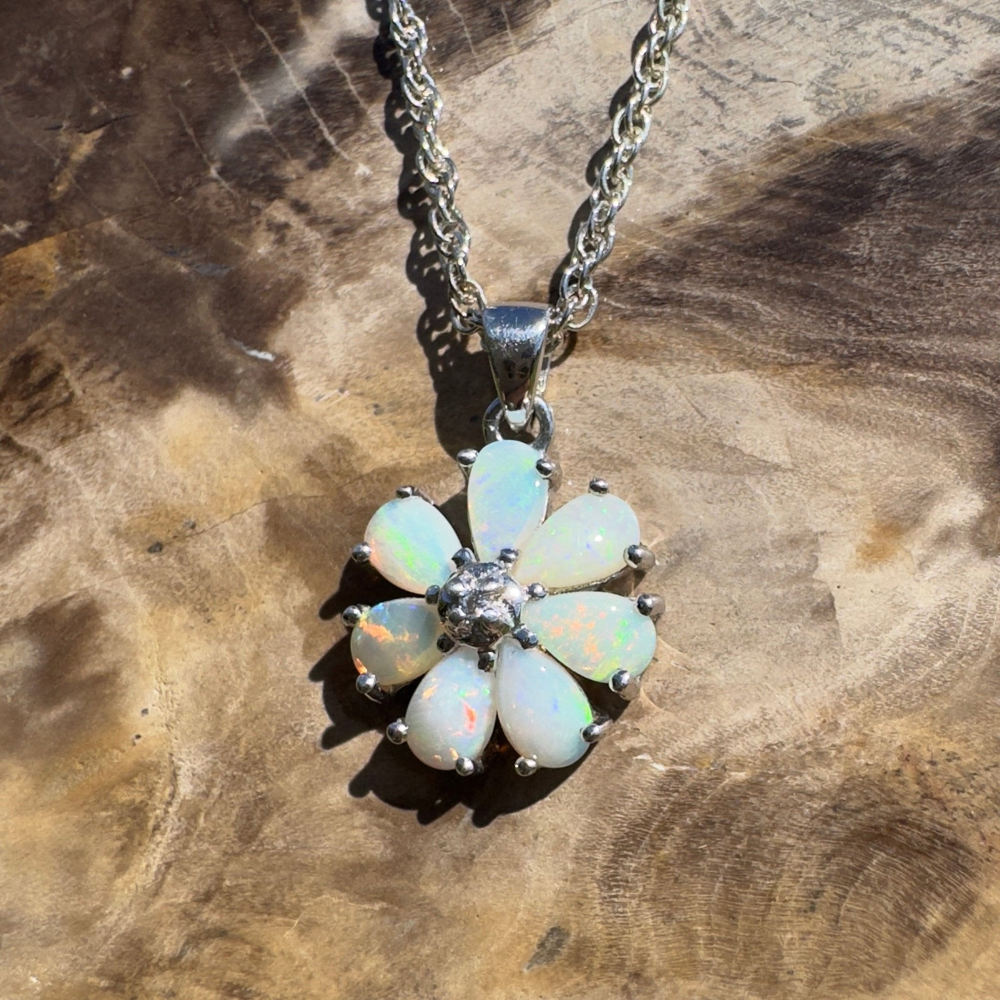 Flinders Bloom ~ 2.8ct Lightning Ridge Opal 925 Silver Flower Pendant