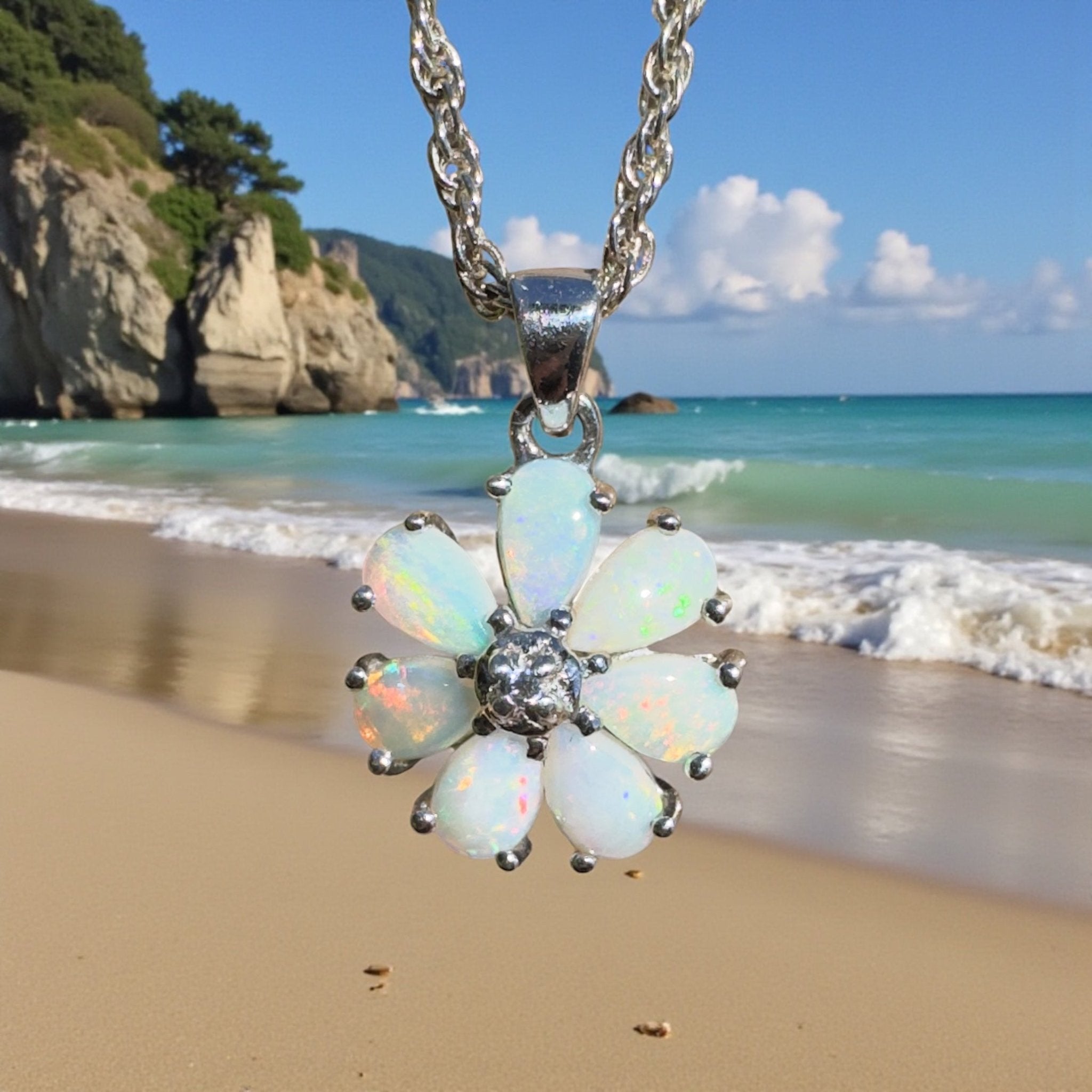 Flinders Bloom ~ 2.8ct Lightning Ridge Opal 925 Silver Flower Pendant