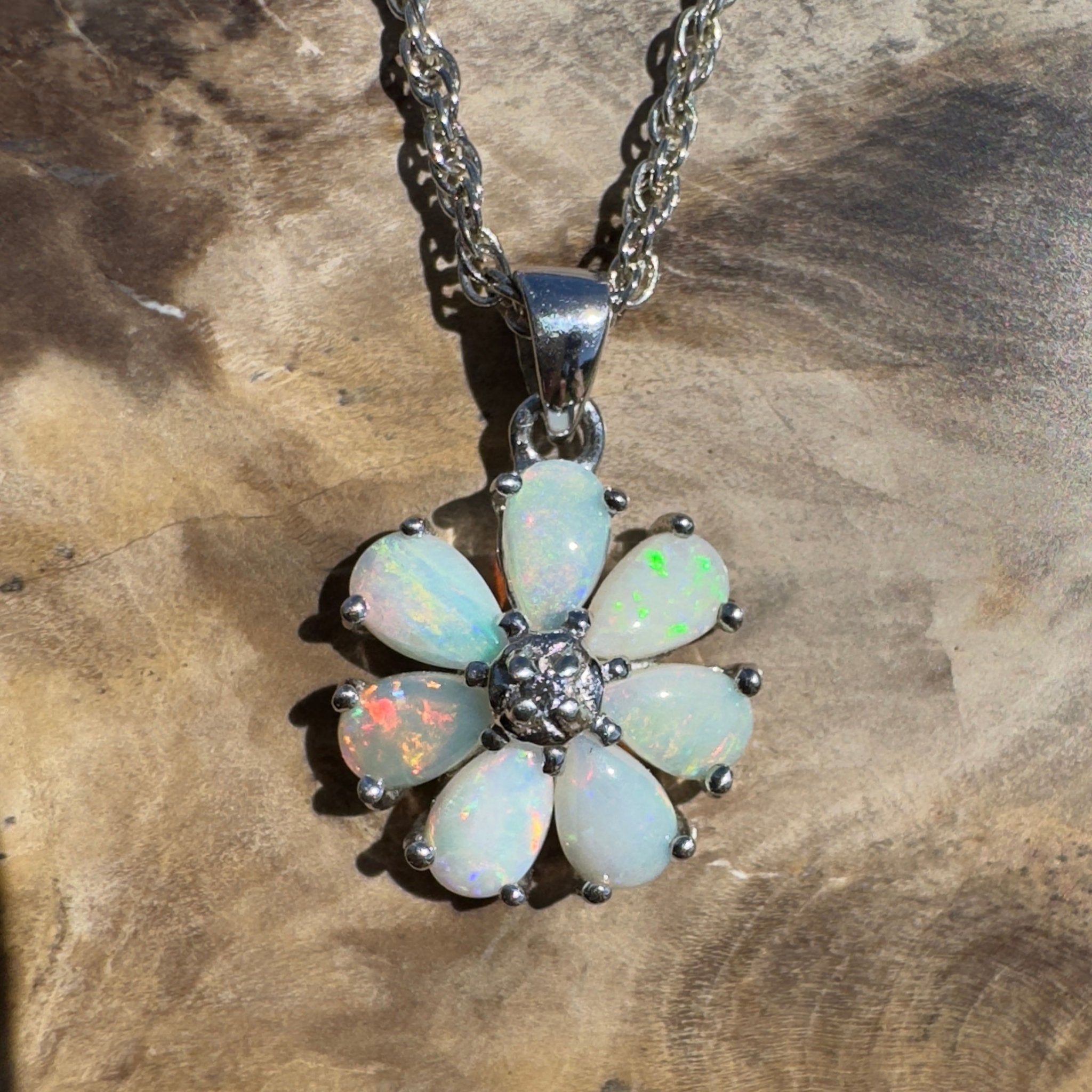 Flinders Bloom ~ 2.8ct Lightning Ridge Opal 925 Silver Flower Pendant