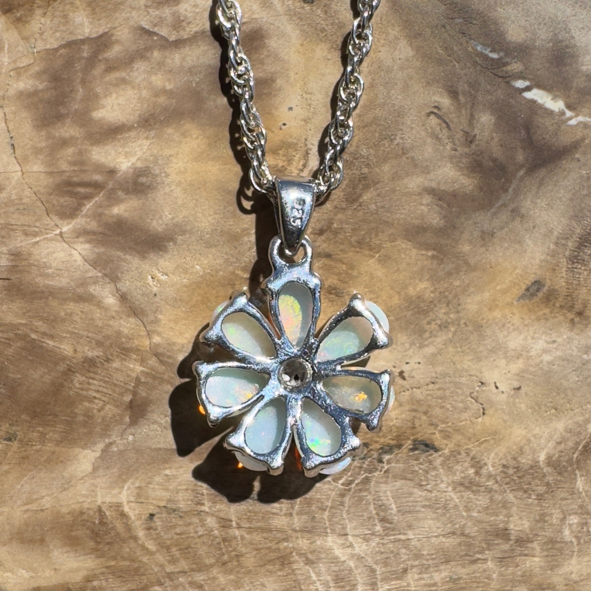 Flinders Bloom ~ 2.8ct Lightning Ridge Opal 925 Silver Flower Pendant