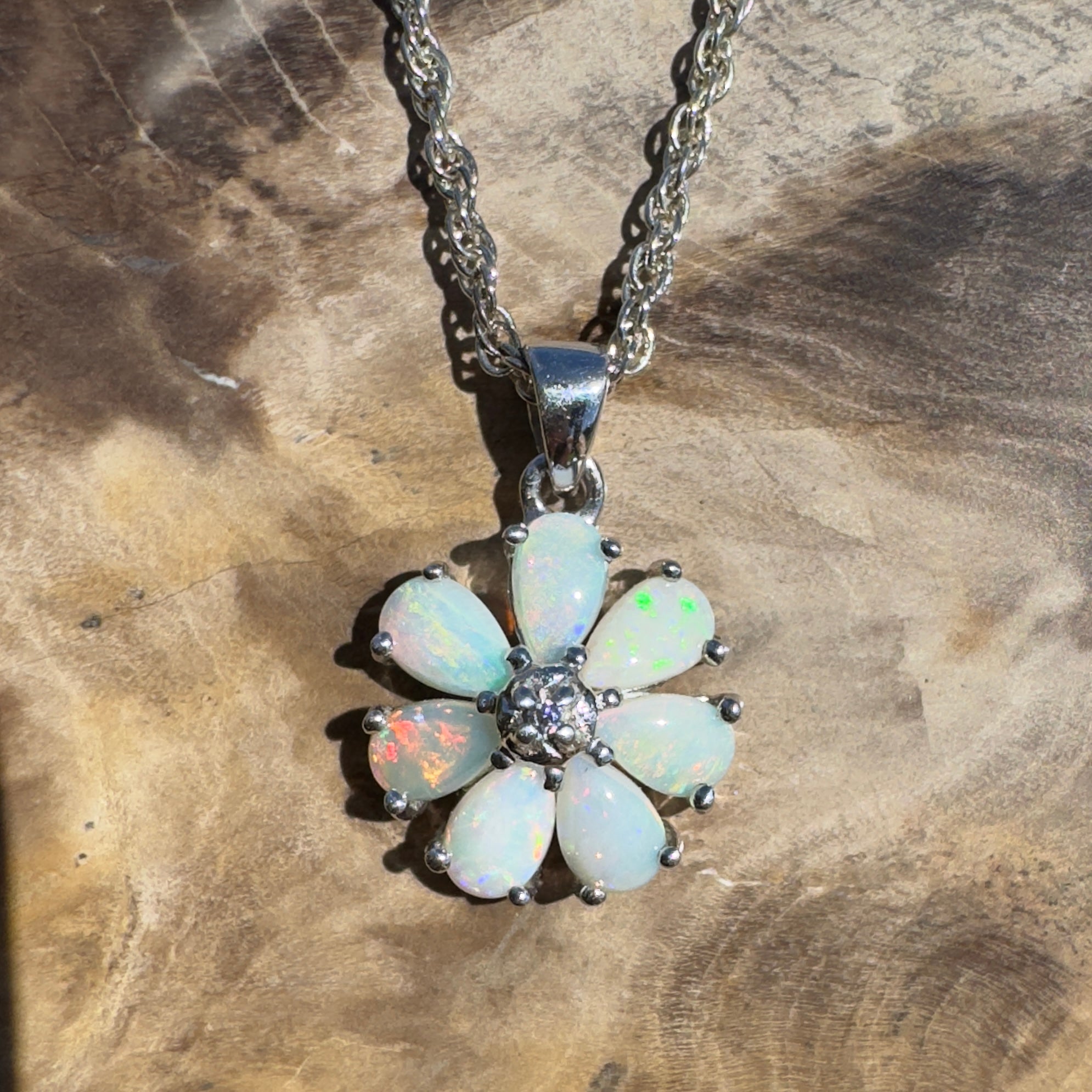Flinders Bloom ~ 2.8ct Lightning Ridge Opal 925 Silver Flower Pendant