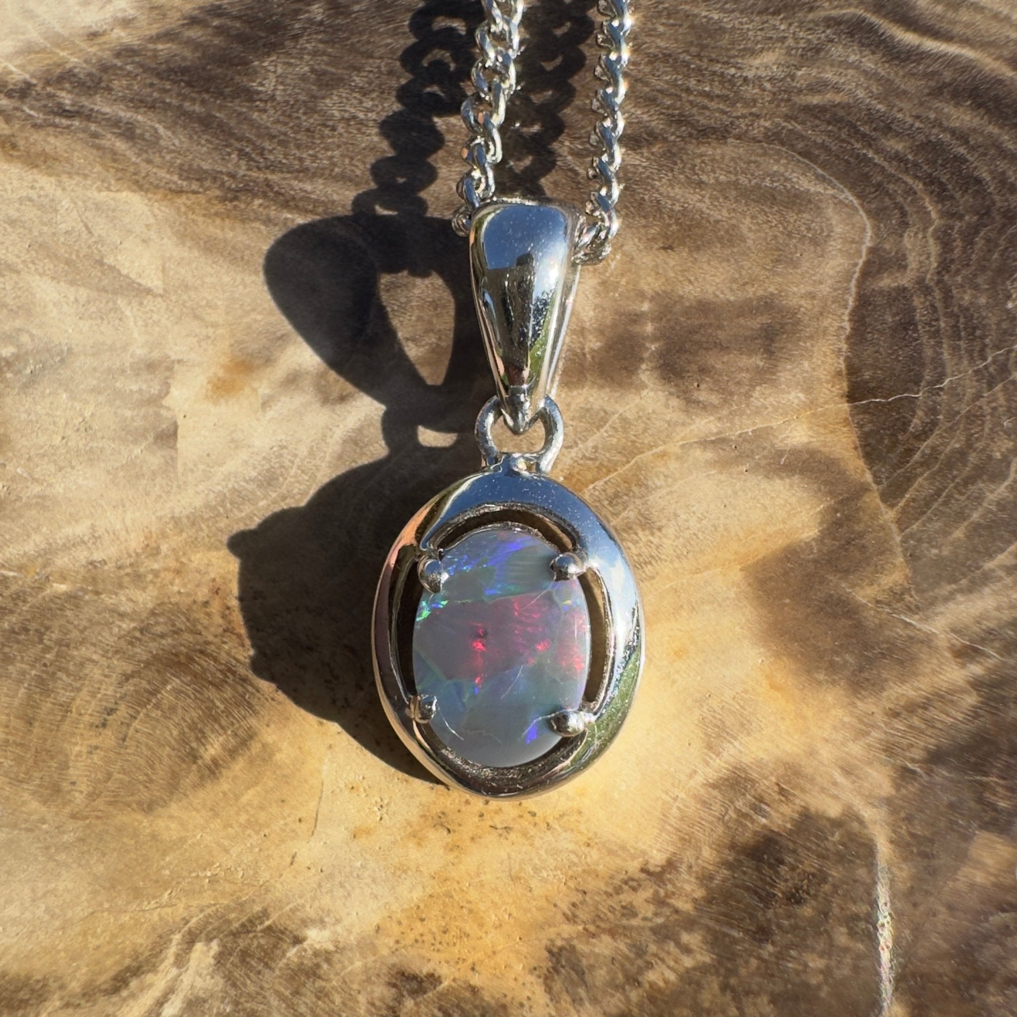 Flinders Nightfire ~ 0.9ct Lightning Ridge Semi Black Opal 925 Silver Pendant