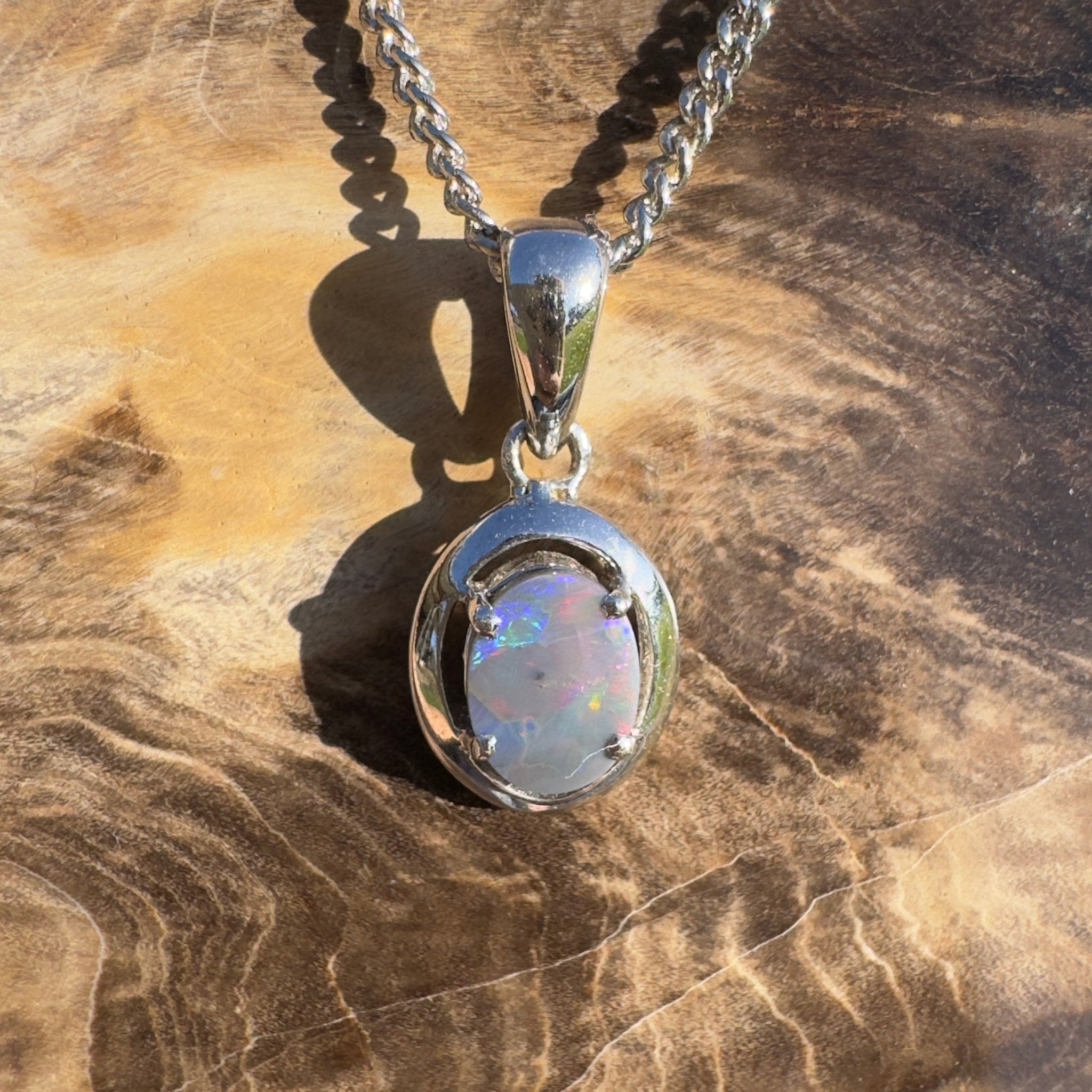 Flinders Nightfire ~ 0.9ct Lightning Ridge Semi Black Opal 925 Silver Pendant