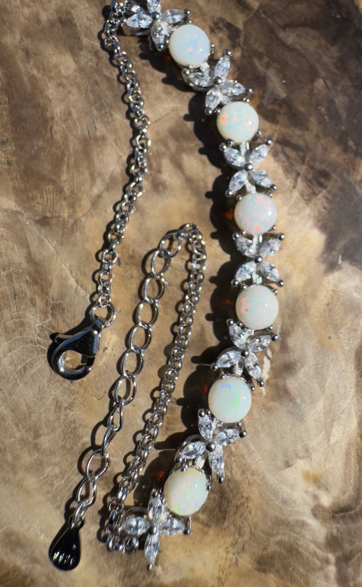 Flinders Passage ~ 1.7ct Coober Pedy Opal and Cubic Zirconia 925 Sterling Silver Bracelet