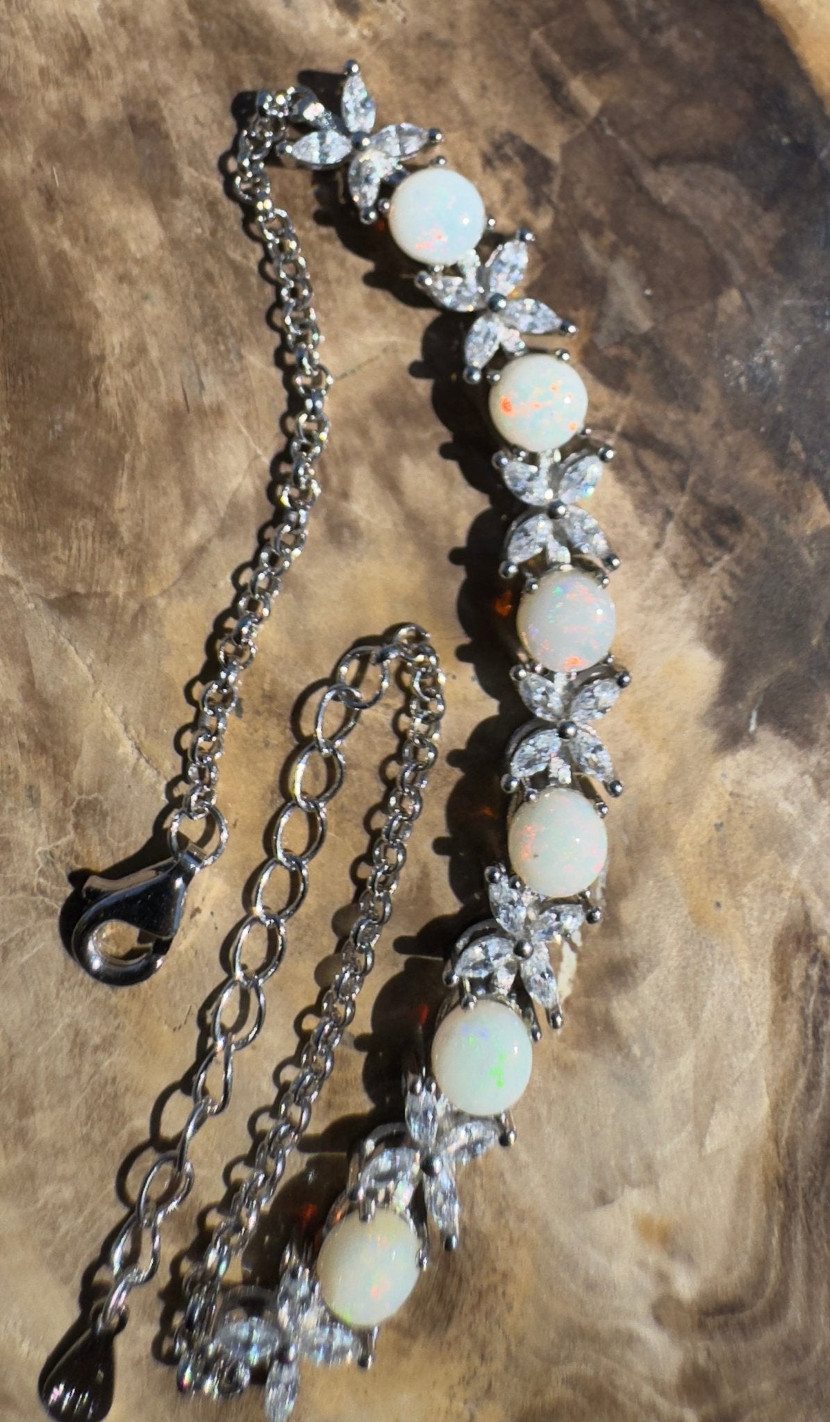 Flinders Passage ~ 1.7ct Coober Pedy Opal and Cubic Zirconia 925 Sterling Silver Bracelet