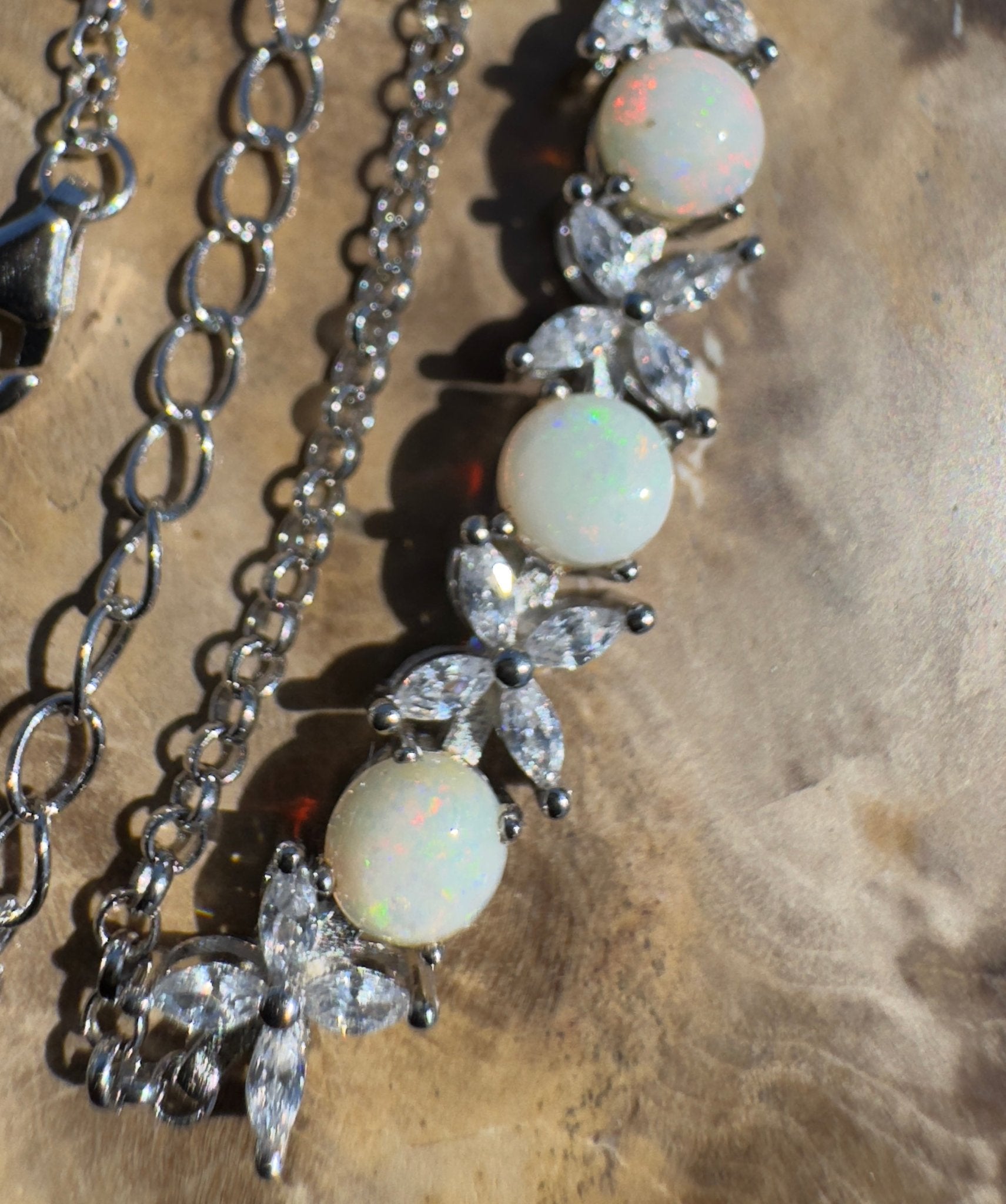 Flinders Passage ~ 1.7ct Coober Pedy Opal and Cubic Zirconia 925 Sterling Silver Bracelet