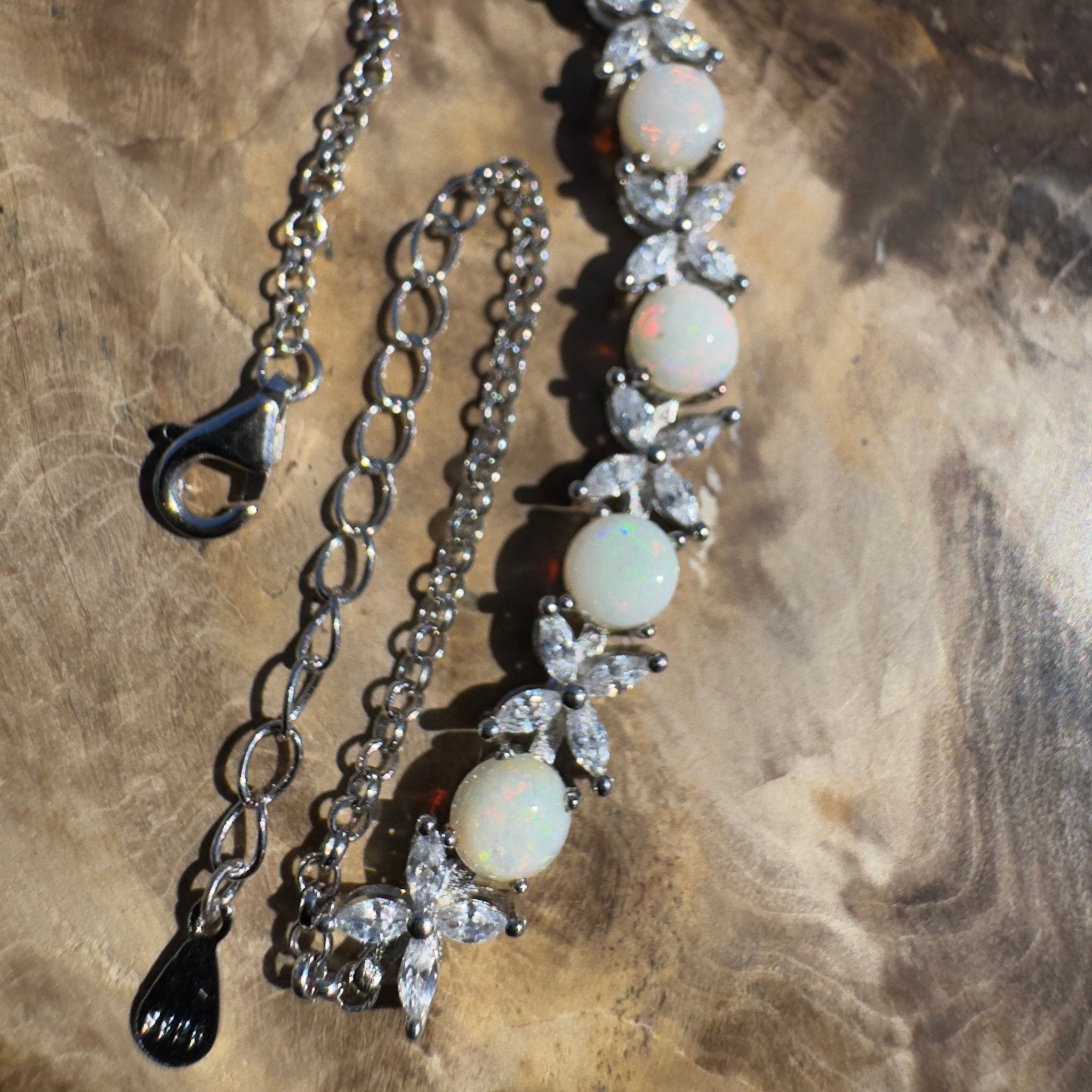 Flinders Passage ~ 1.7ct Coober Pedy Opal and Cubic Zirconia 925 Sterling Silver Bracelet