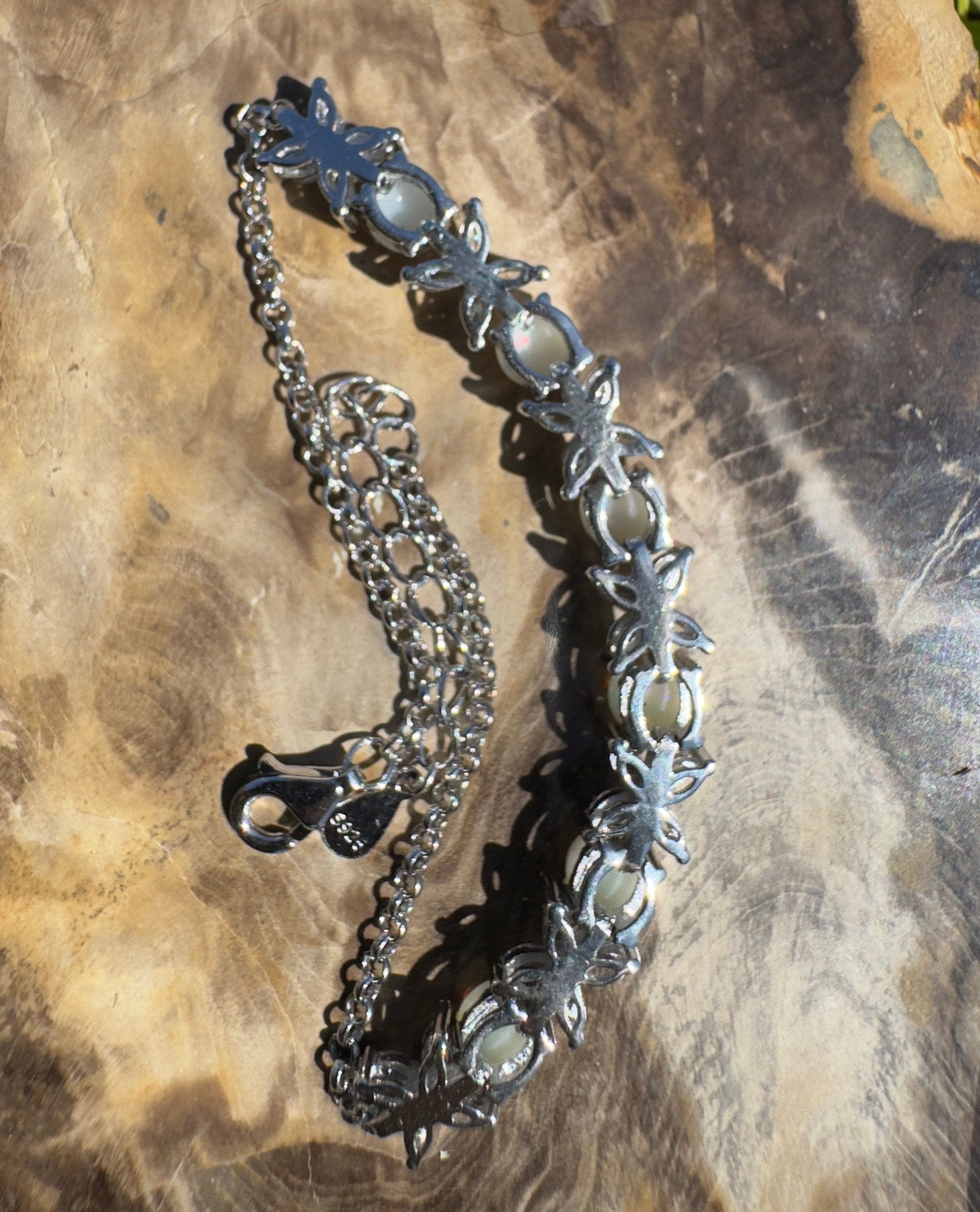 Flinders Passage ~ 1.7ct Coober Pedy Opal and Cubic Zirconia 925 Sterling Silver Bracelet