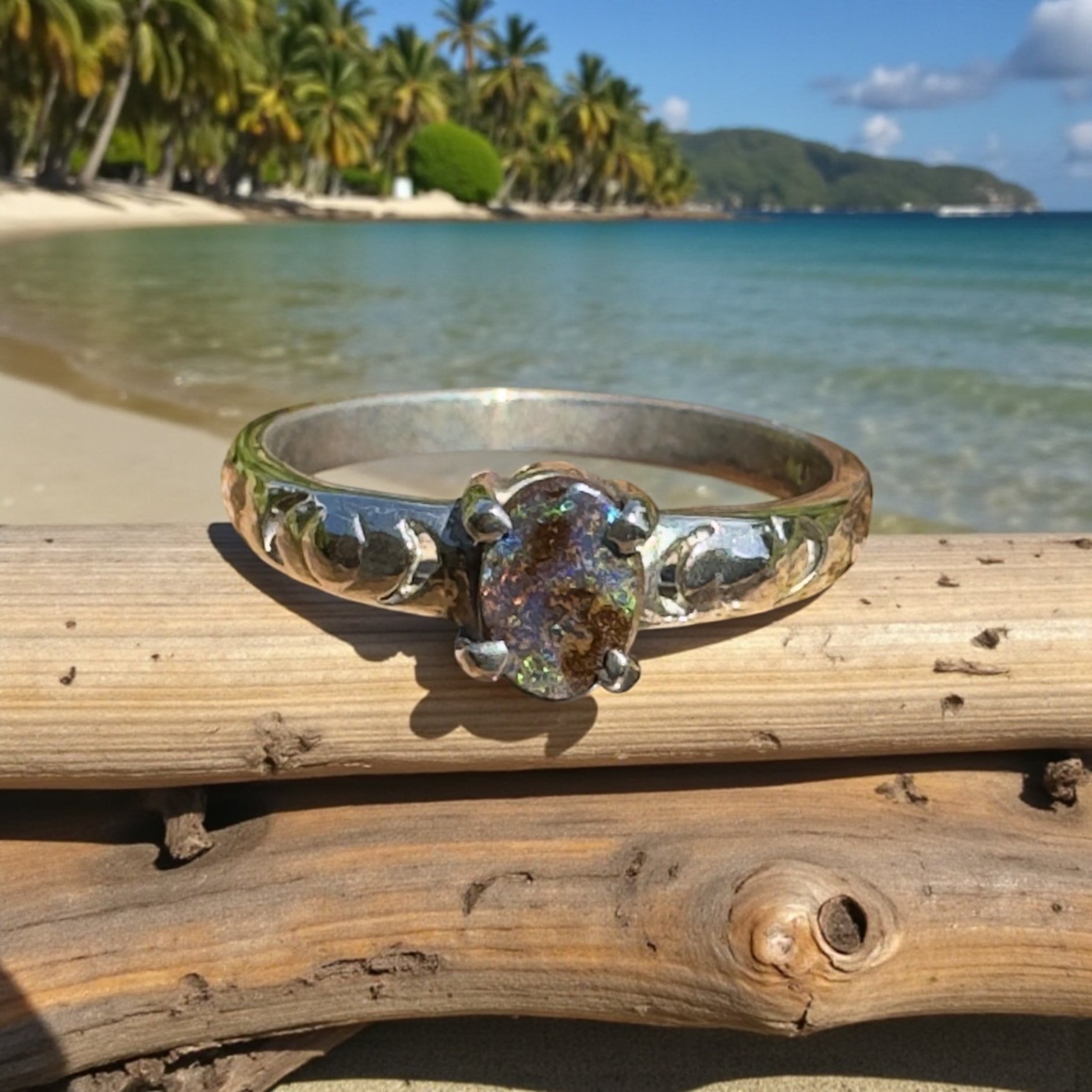 Flinders Ranges Rose Ridge – 0.9ct Queensland Boulder Opal Ring