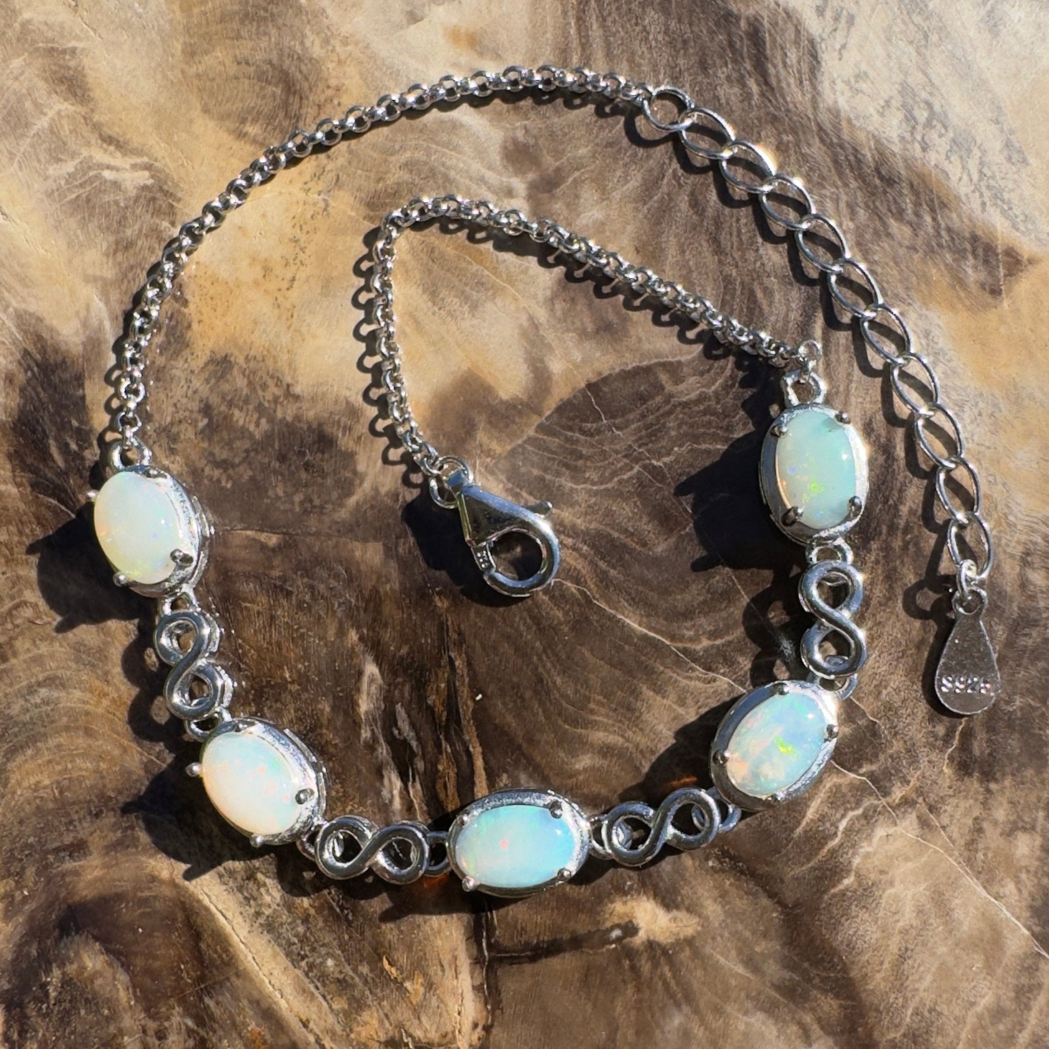 Flinders Stilllight ~ 1.5ct Coober Pedy Opal 925 Sterling Silver Bracelet