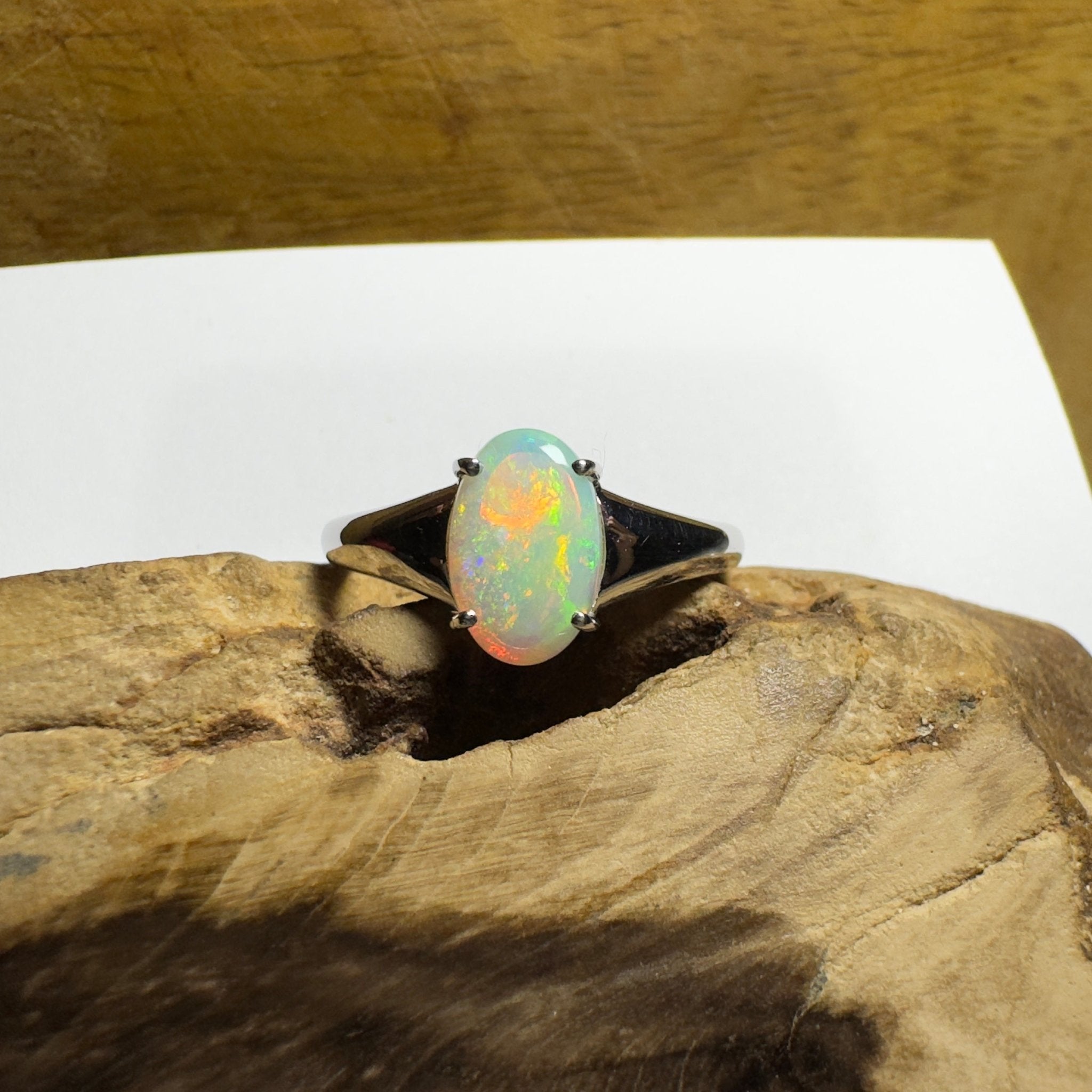 Freycinet Fire ~ 1.25ct Solid Coober Pedy Crystal Opal 925 Silver Ring