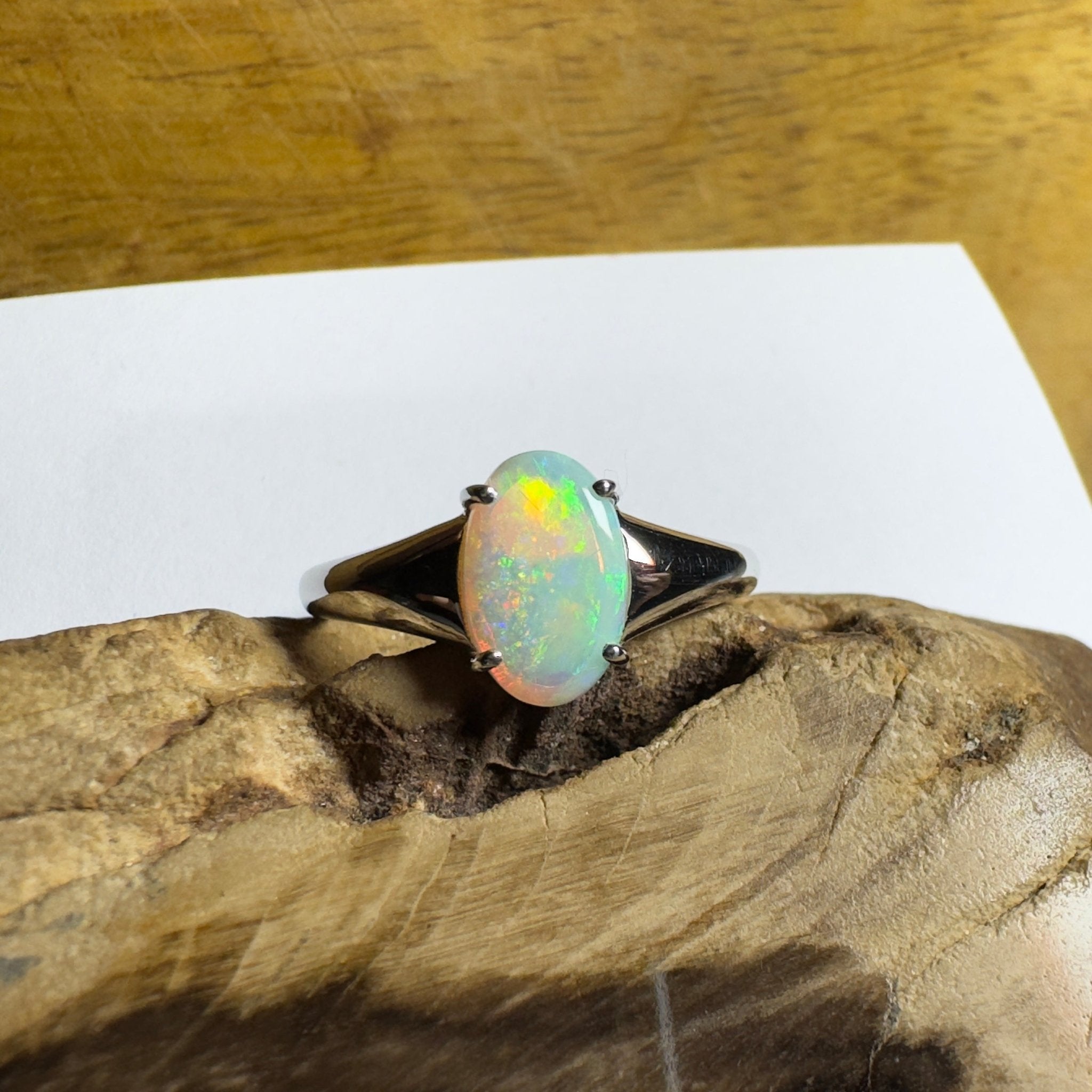 Freycinet Fire ~ 1.25ct Solid Coober Pedy Crystal Opal 925 Silver Ring