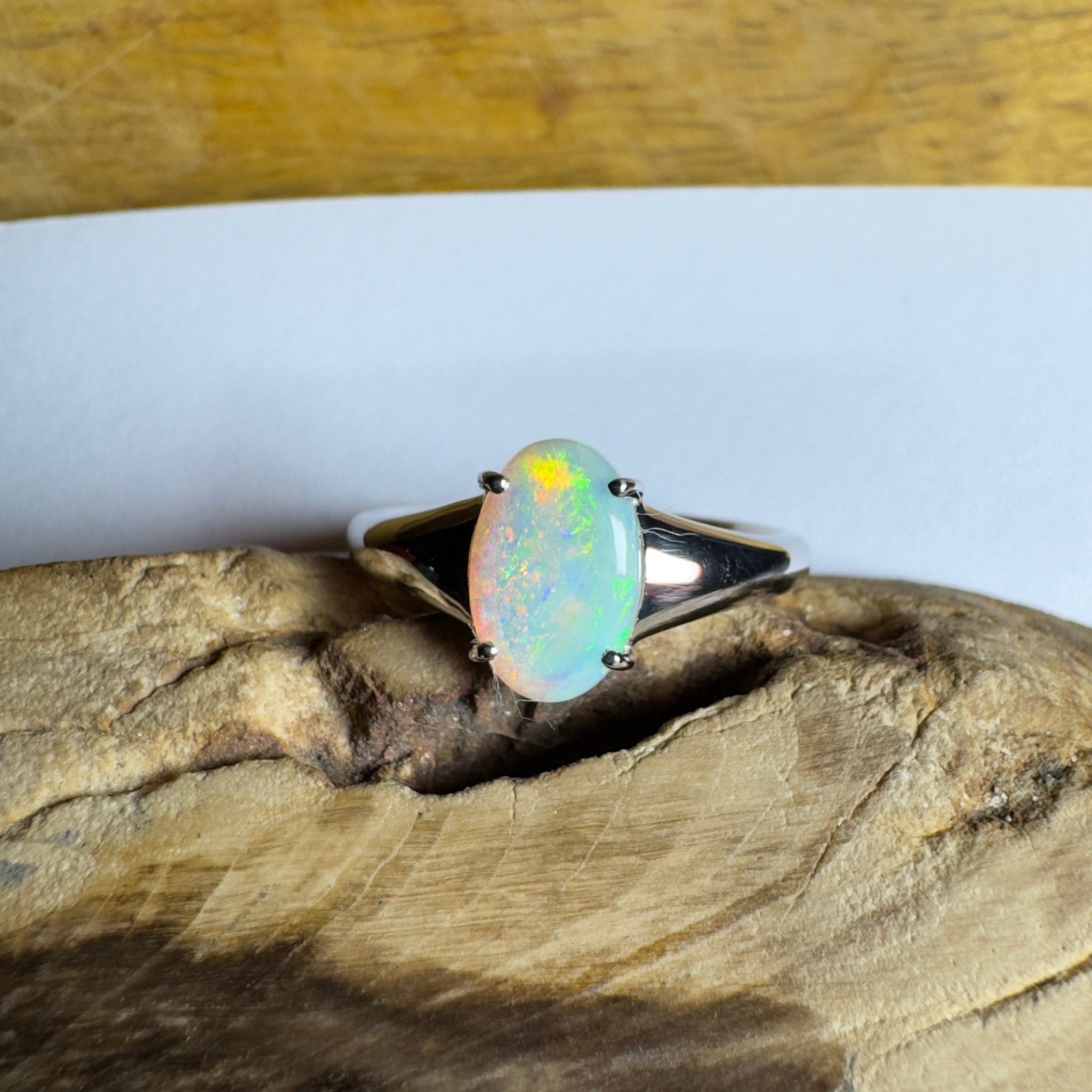 Freycinet Fire ~ 1.25ct Solid Coober Pedy Crystal Opal 925 Silver Ring