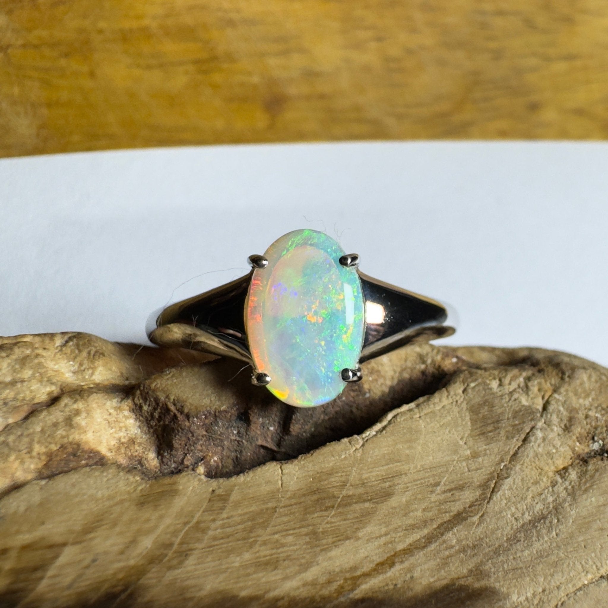 Freycinet Fire ~ 1.25ct Solid Coober Pedy Crystal Opal 925 Silver Ring