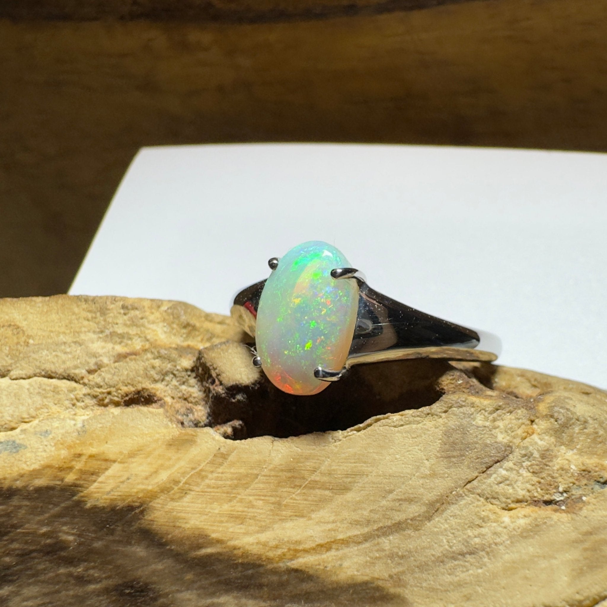 Freycinet Fire ~ 1.25ct Solid Coober Pedy Crystal Opal 925 Silver Ring
