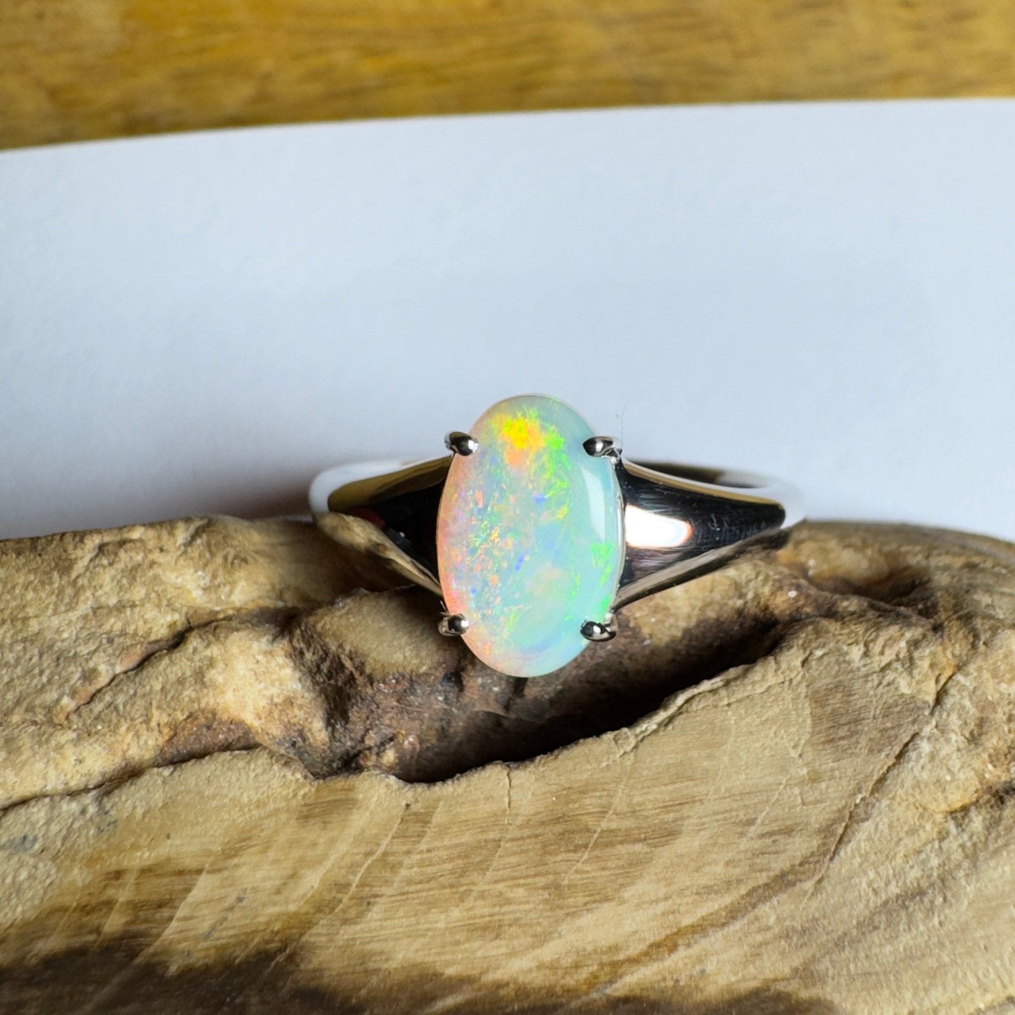 Freycinet Fire ~ 1.25ct Solid Coober Pedy Crystal Opal 925 Silver Ring