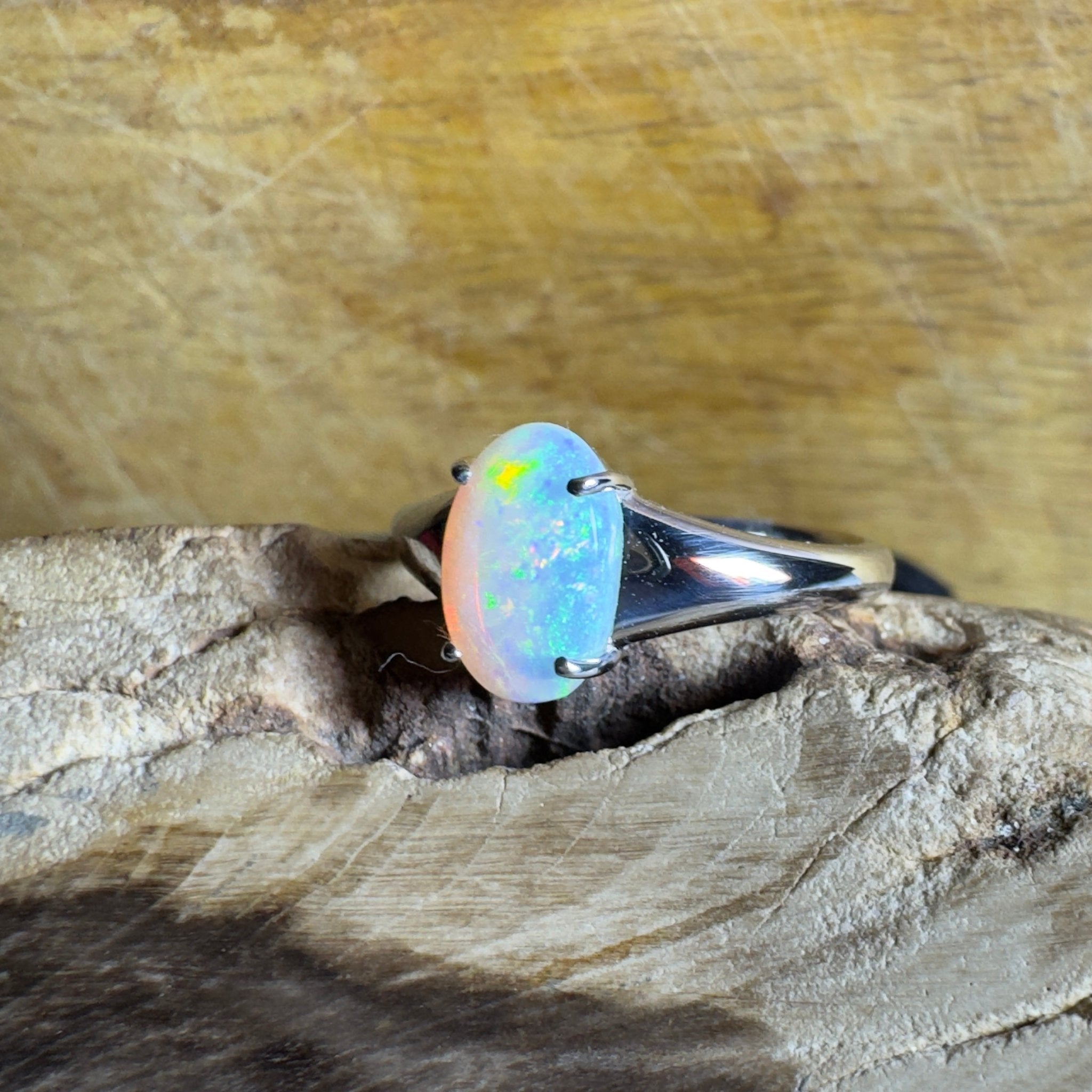 Freycinet Fire ~ 1.25ct Solid Coober Pedy Crystal Opal 925 Silver Ring