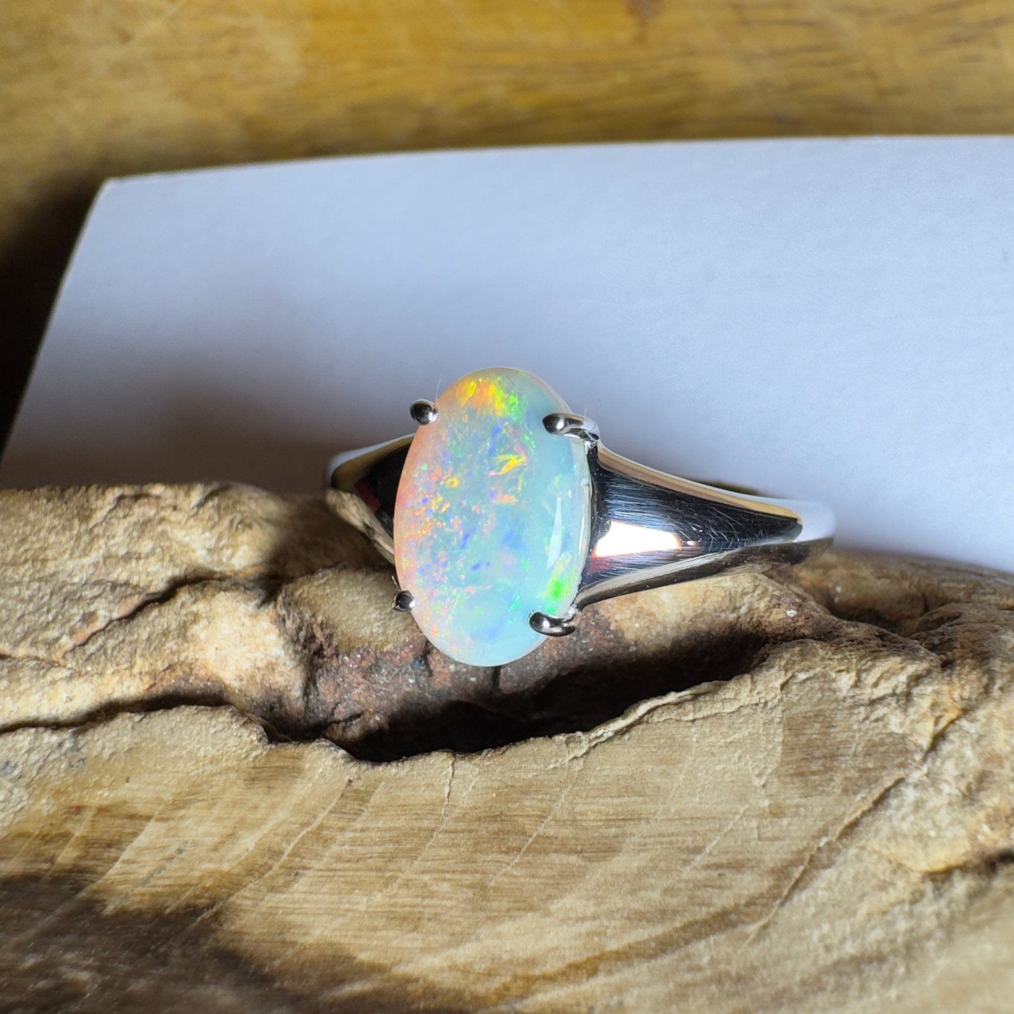 Freycinet Fire ~ 1.25ct Solid Coober Pedy Crystal Opal 925 Silver Ring