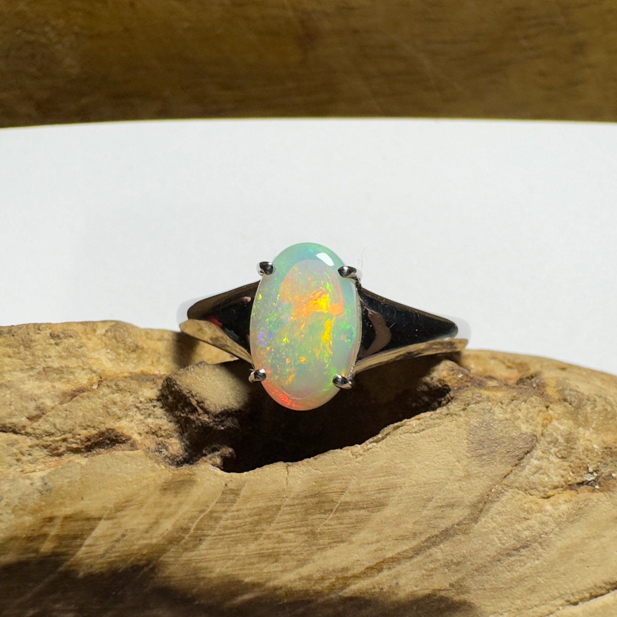 Freycinet Fire ~ 1.25ct Solid Coober Pedy Crystal Opal 925 Silver Ring