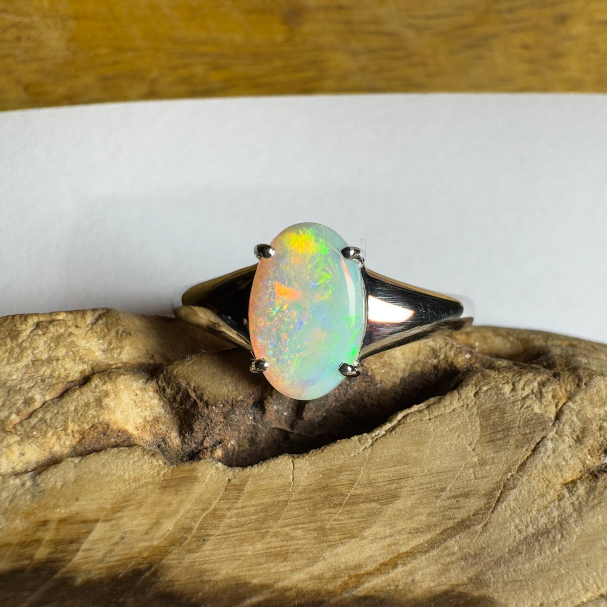 Freycinet Fire ~ 1.25ct Solid Coober Pedy Crystal Opal 925 Silver Ring