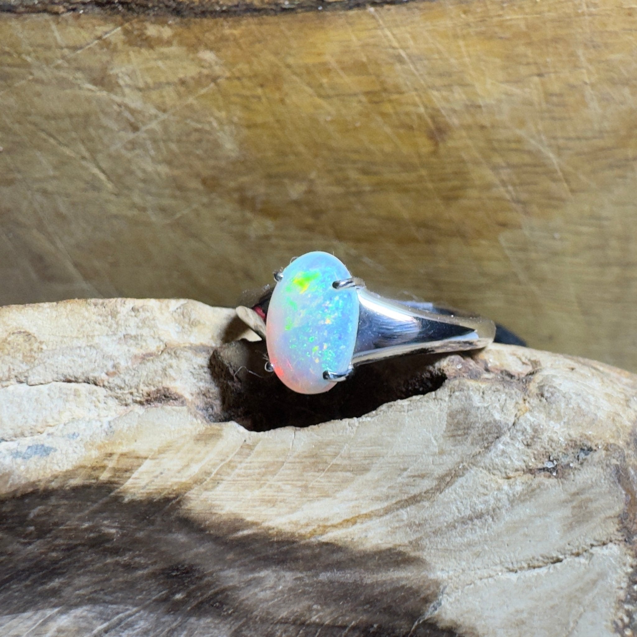 Freycinet Fire ~ 1.25ct Solid Coober Pedy Crystal Opal 925 Silver Ring