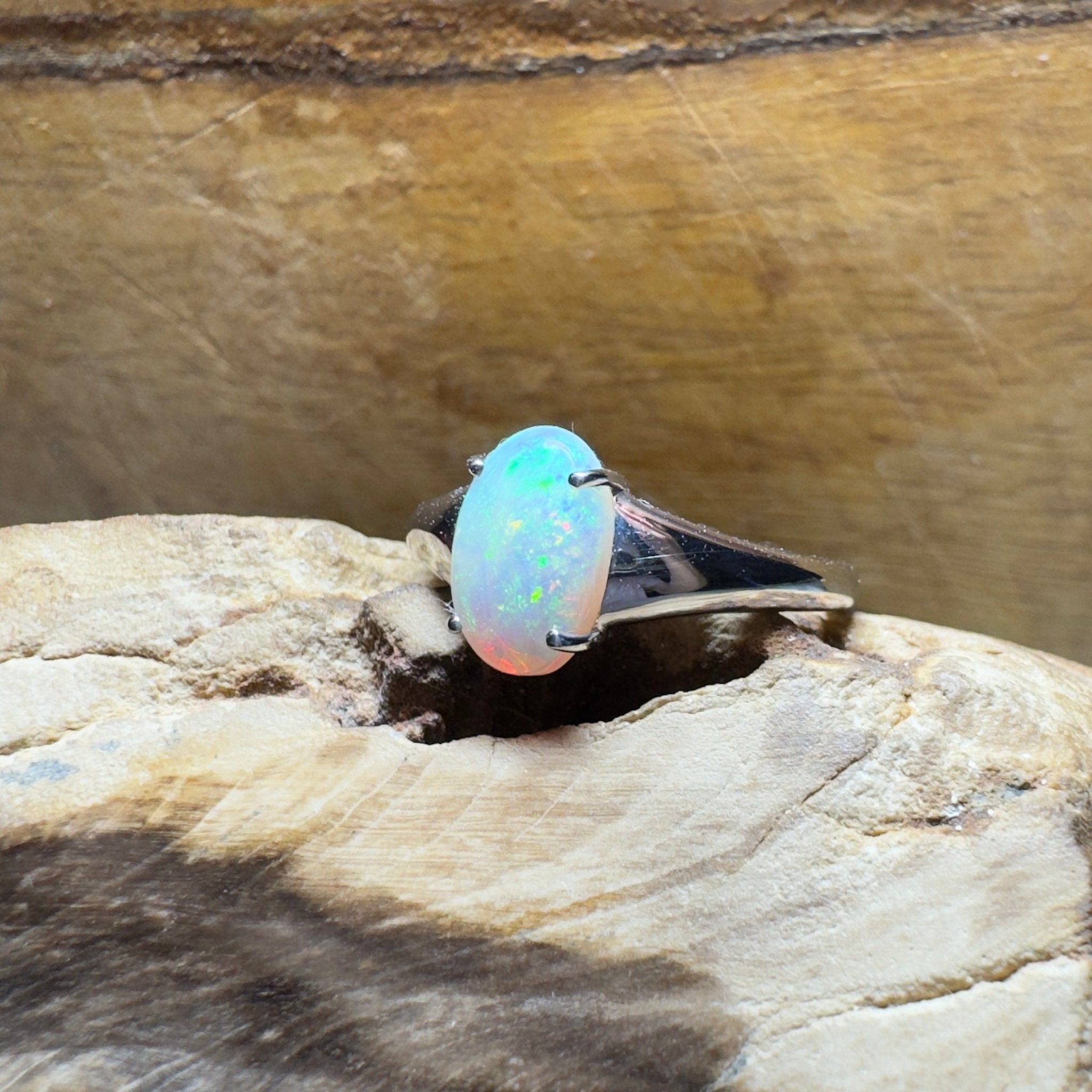 Freycinet Fire ~ 1.25ct Solid Coober Pedy Crystal Opal 925 Silver Ring