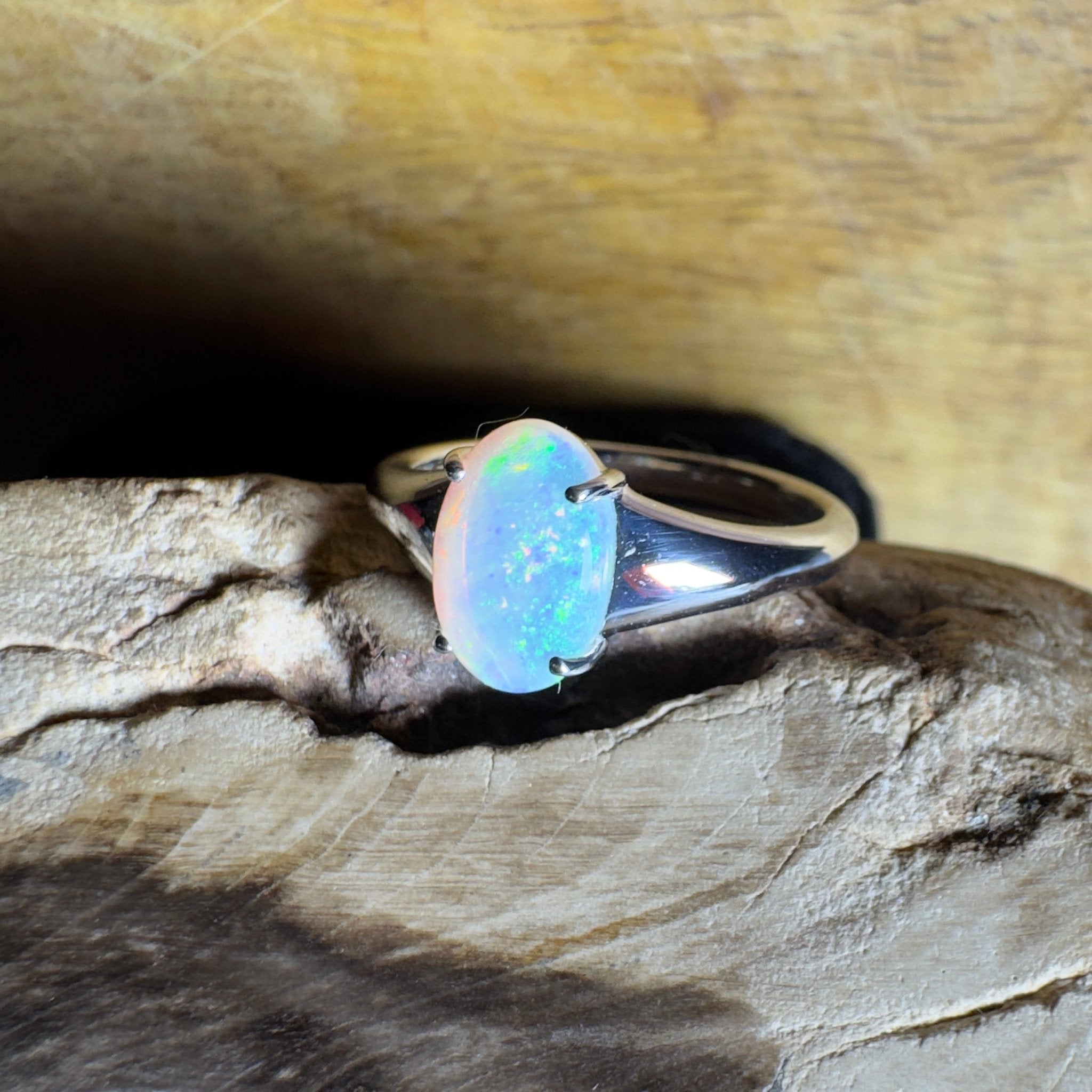 Freycinet Fire ~ 1.25ct Solid Coober Pedy Crystal Opal 925 Silver Ring