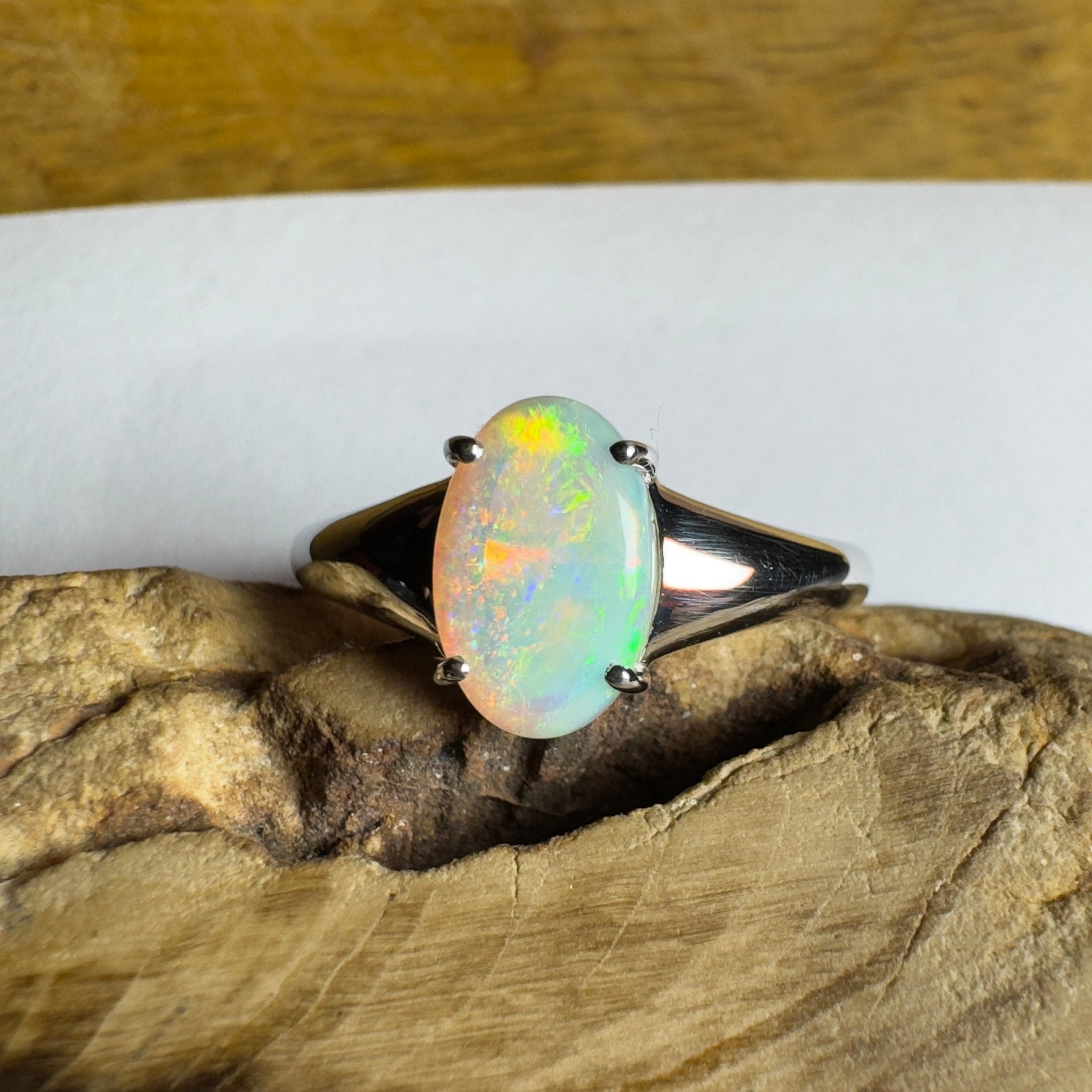 Freycinet Fire ~ 1.25ct Solid Coober Pedy Crystal Opal 925 Silver Ring
