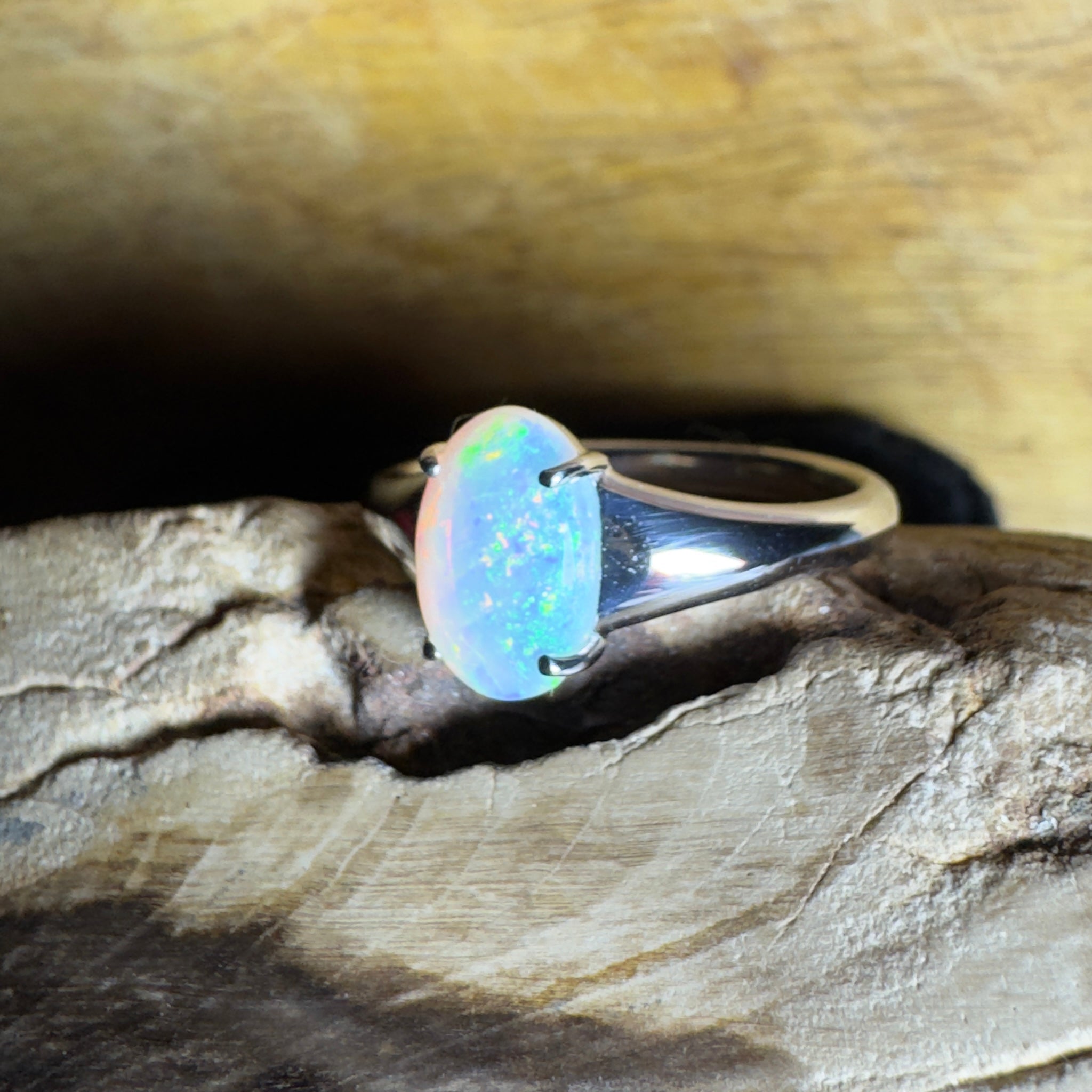 Freycinet Fire ~ 1.25ct Solid Coober Pedy Crystal Opal 925 Silver Ring